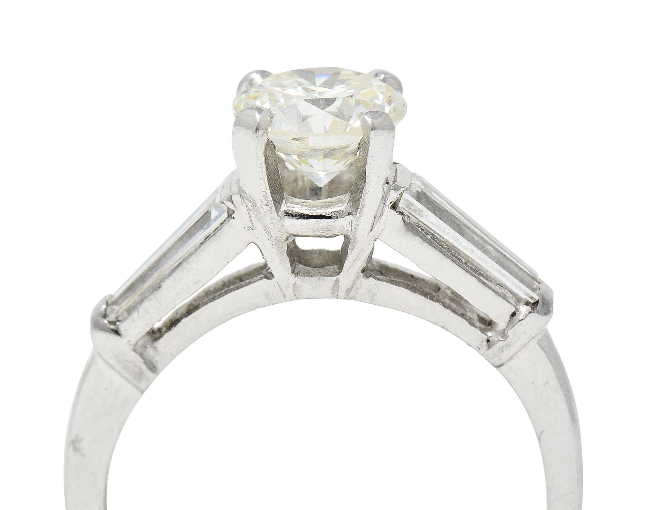 Vintage 1.61 CTW Old European Diamond Platinum Three Stone Engagement Ring For Sale 2