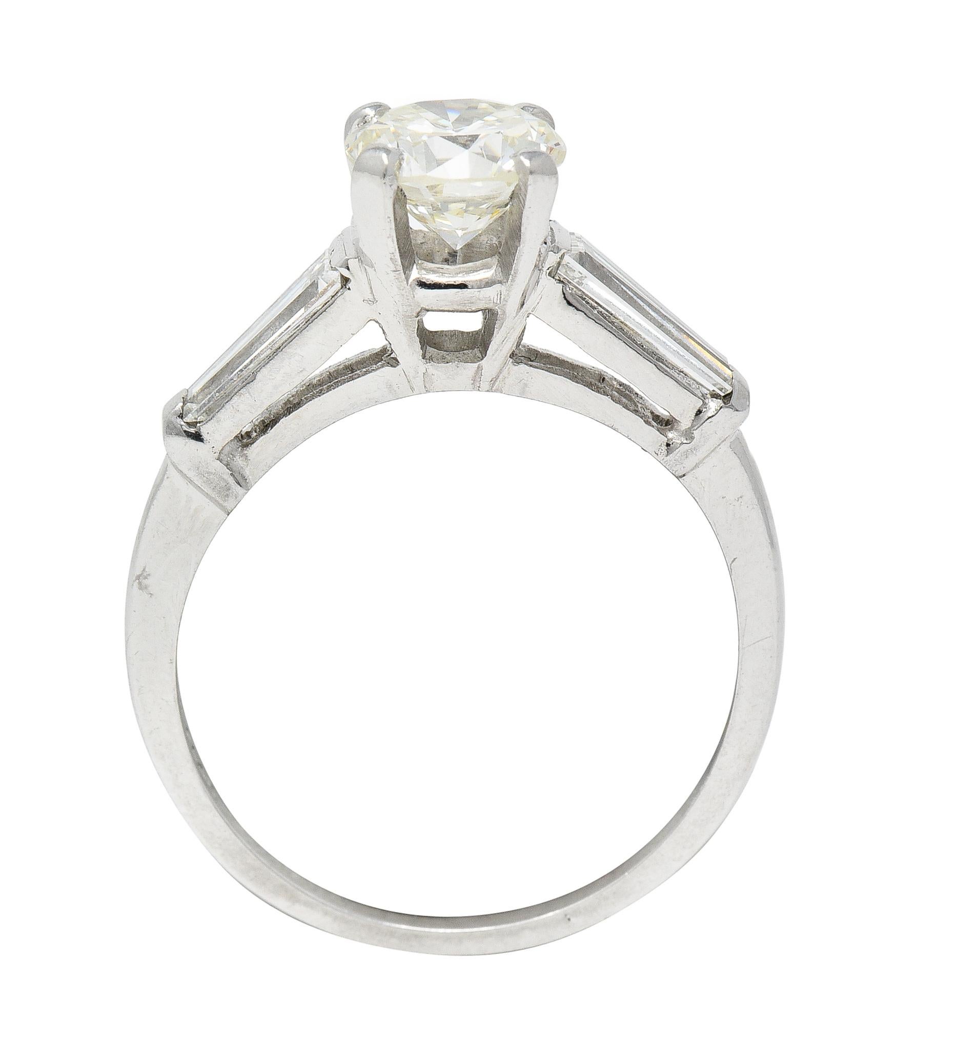 Vintage 1.61 CTW Old European Diamond Platinum Three Stone Engagement Ring For Sale 4