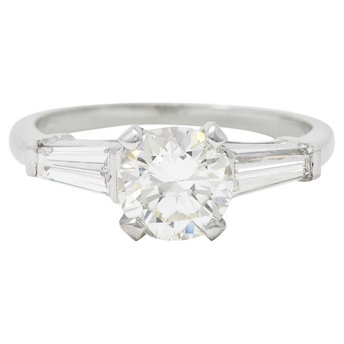 Vintage 1.61 CTW Old European Diamond Platinum Three Stone Engagement Ring For Sale