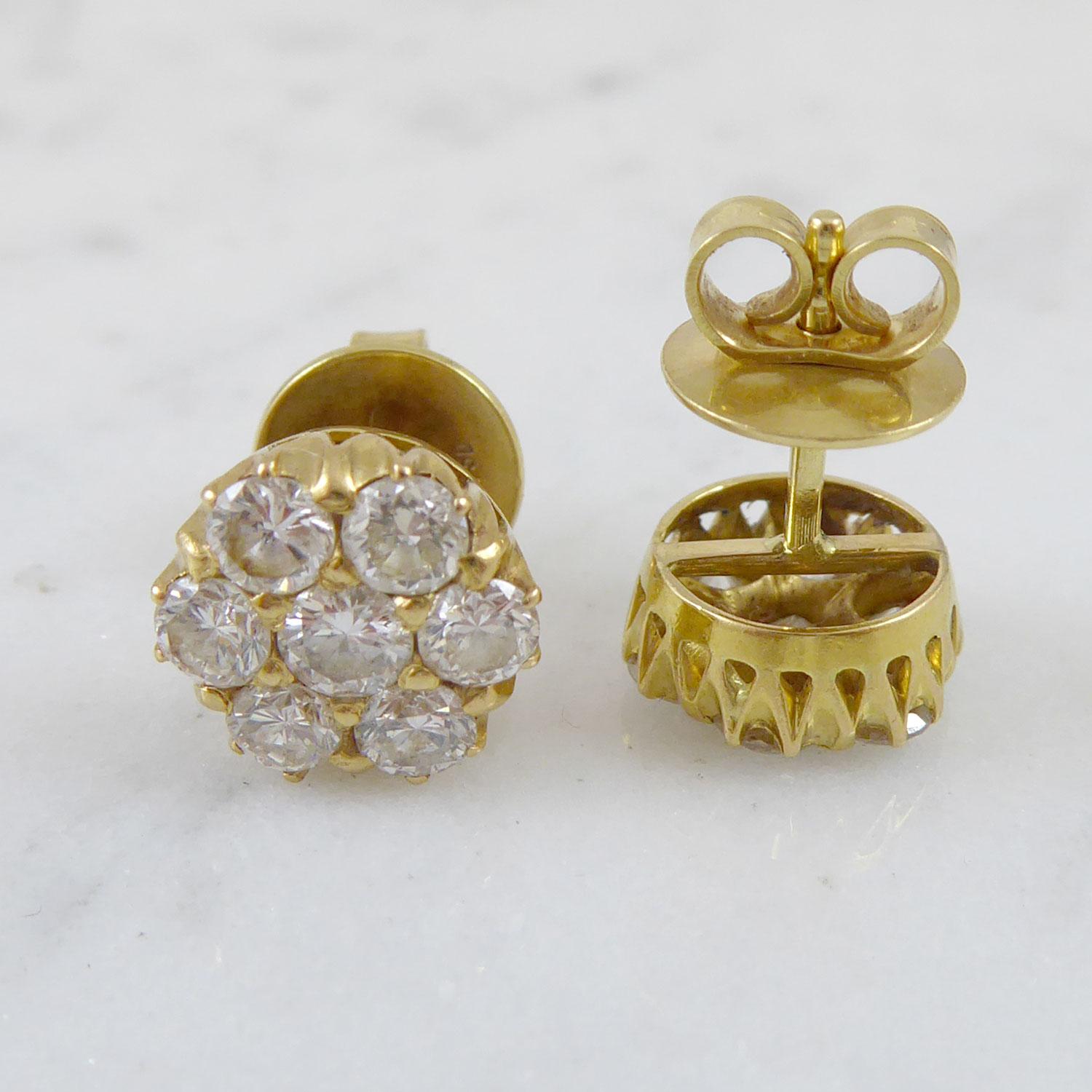 Modern Vintage 1.62 Carat Diamond Stud Earrings, 18 Carat Gold