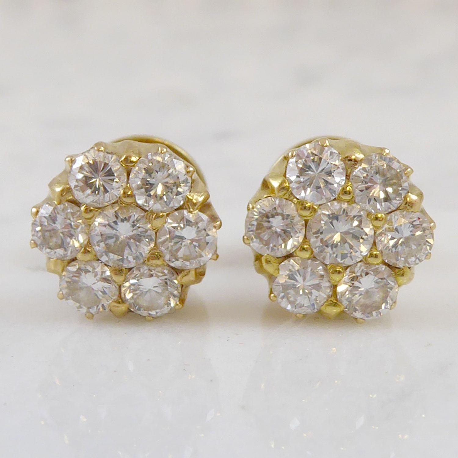 Women's or Men's Vintage 1.62 Carat Diamond Stud Earrings, 18 Carat Gold