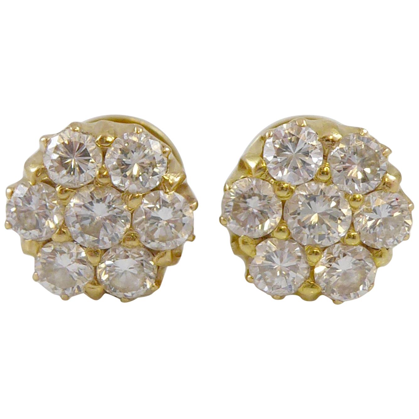 Vintage 1.62 Carat Diamond Stud Earrings, 18 Carat Gold