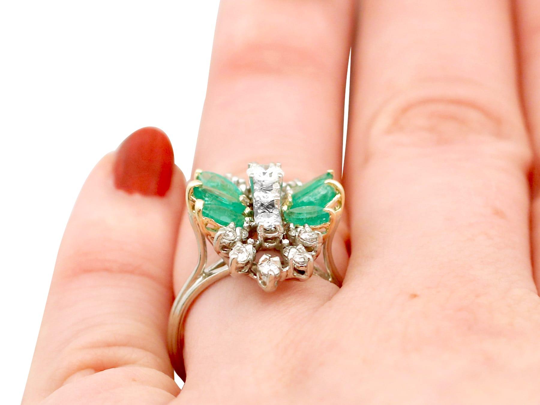 Vintage 1.62 Carat Emerald and 1.28 Carat Diamond White Gold Cocktail Ring For Sale 5