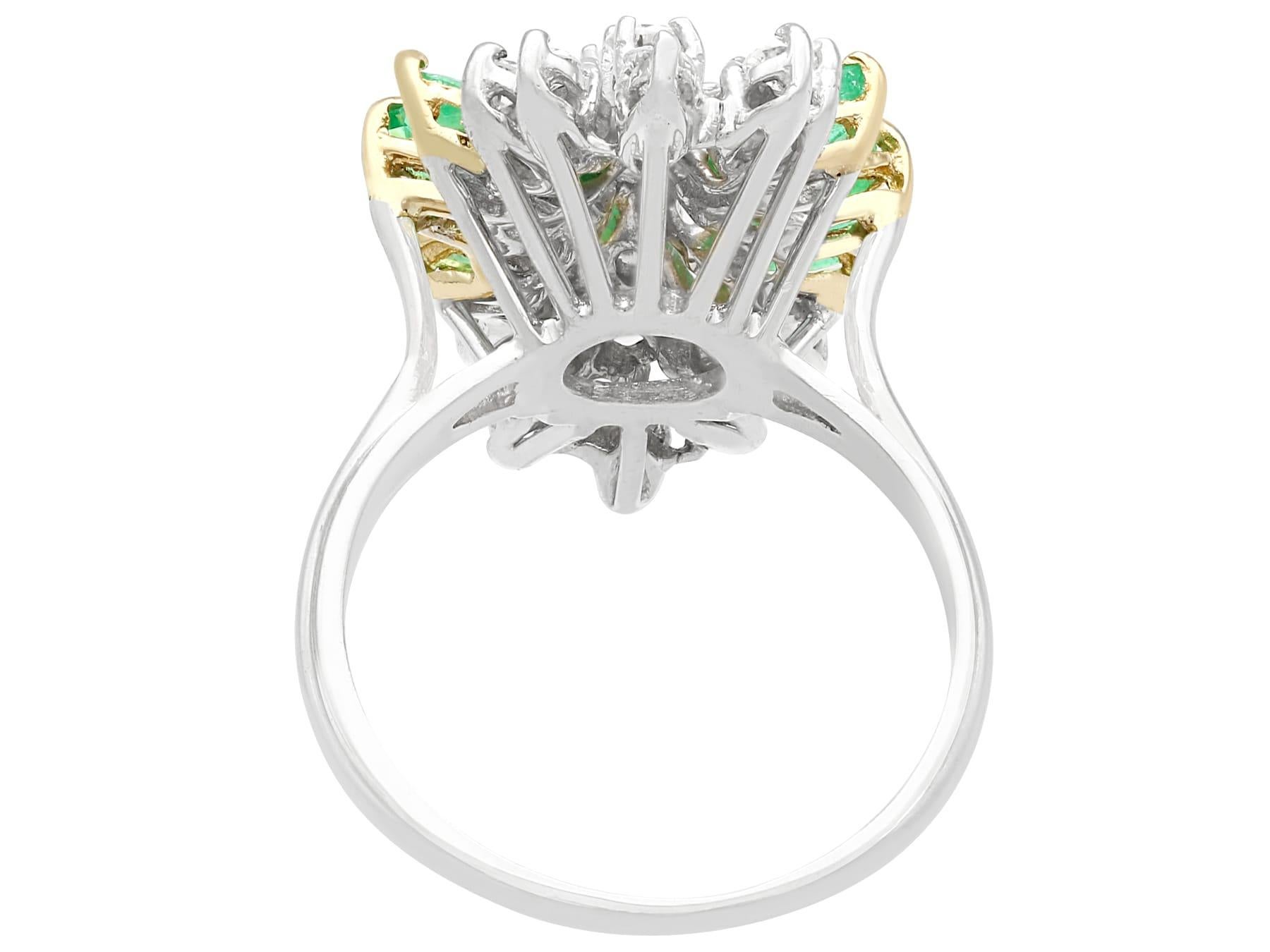 Women's Vintage 1.62 Carat Emerald and 1.28 Carat Diamond White Gold Cocktail Ring For Sale