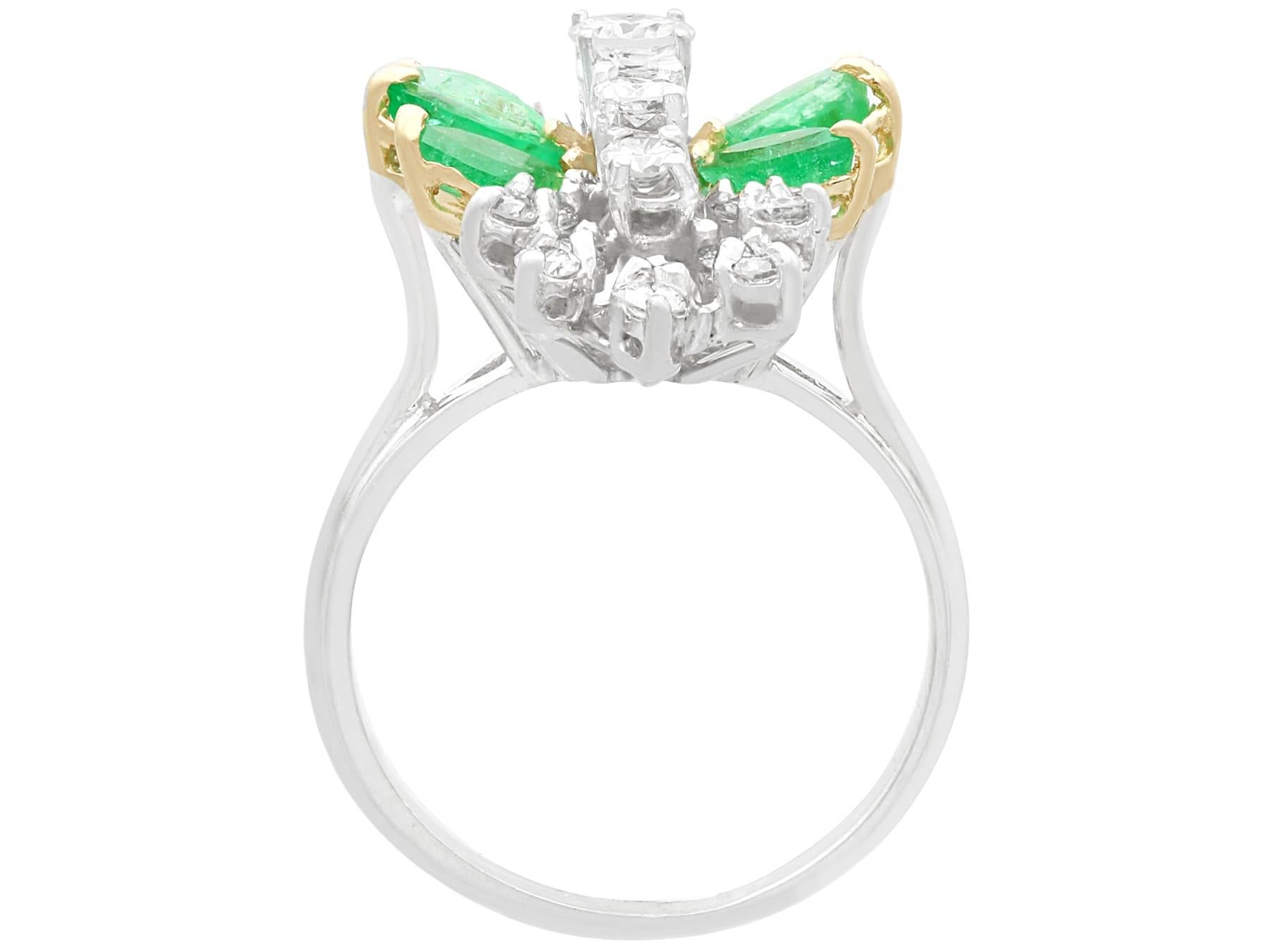 Vintage 1.62 Carat Emerald and 1.28 Carat Diamond White Gold Cocktail Ring For Sale 1