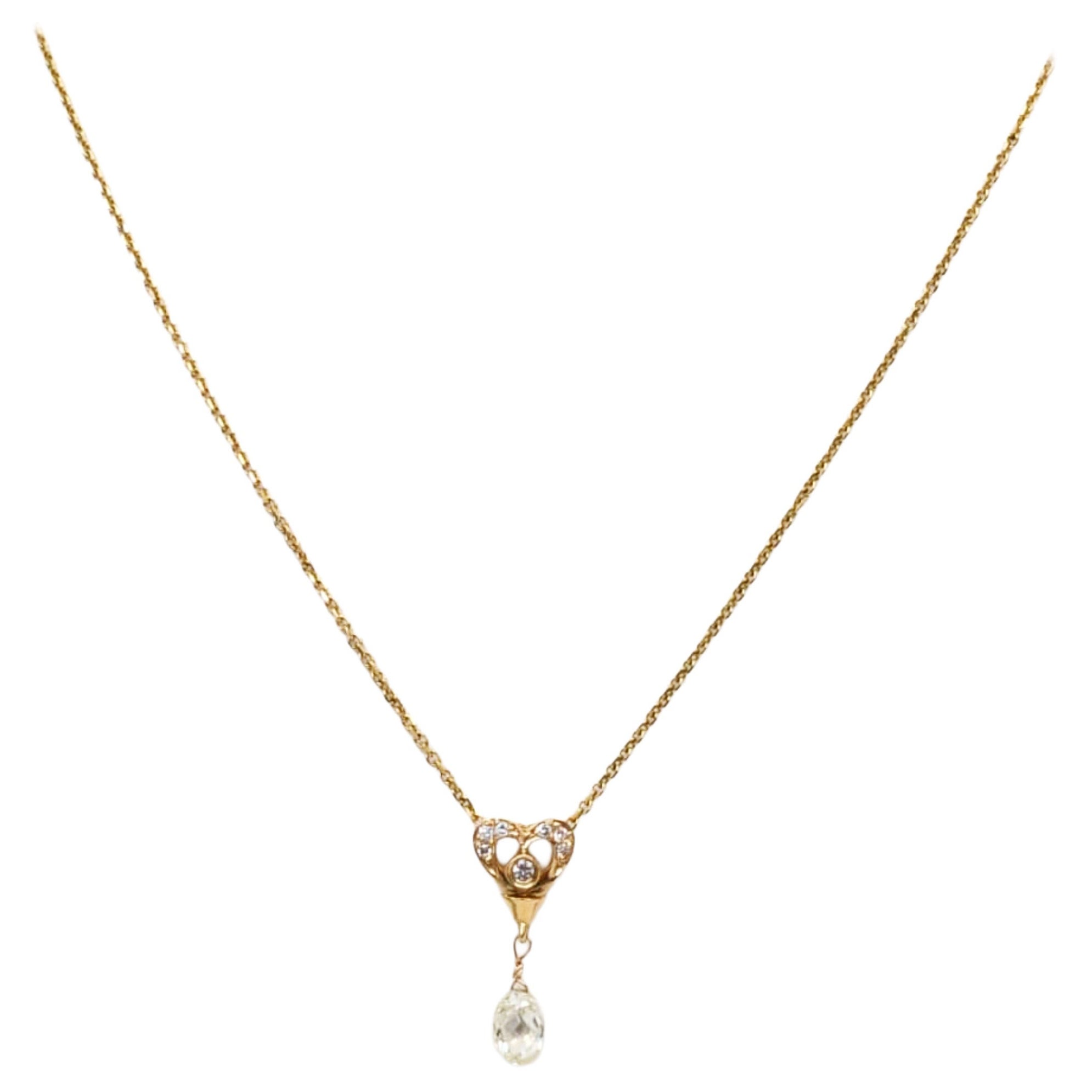 Vintage-Halskette mit 16,25-Zoll-Herz aus naturweißem Diamant (1,50 ct) in 14-karätigem Gelbgold im Angebot