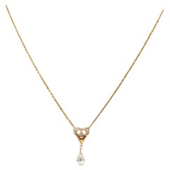 Vintage-Halskette mit 16,25-Zoll-Herz aus naturweißem Diamant (1,50 ct) in 14-karätigem Gelbgold