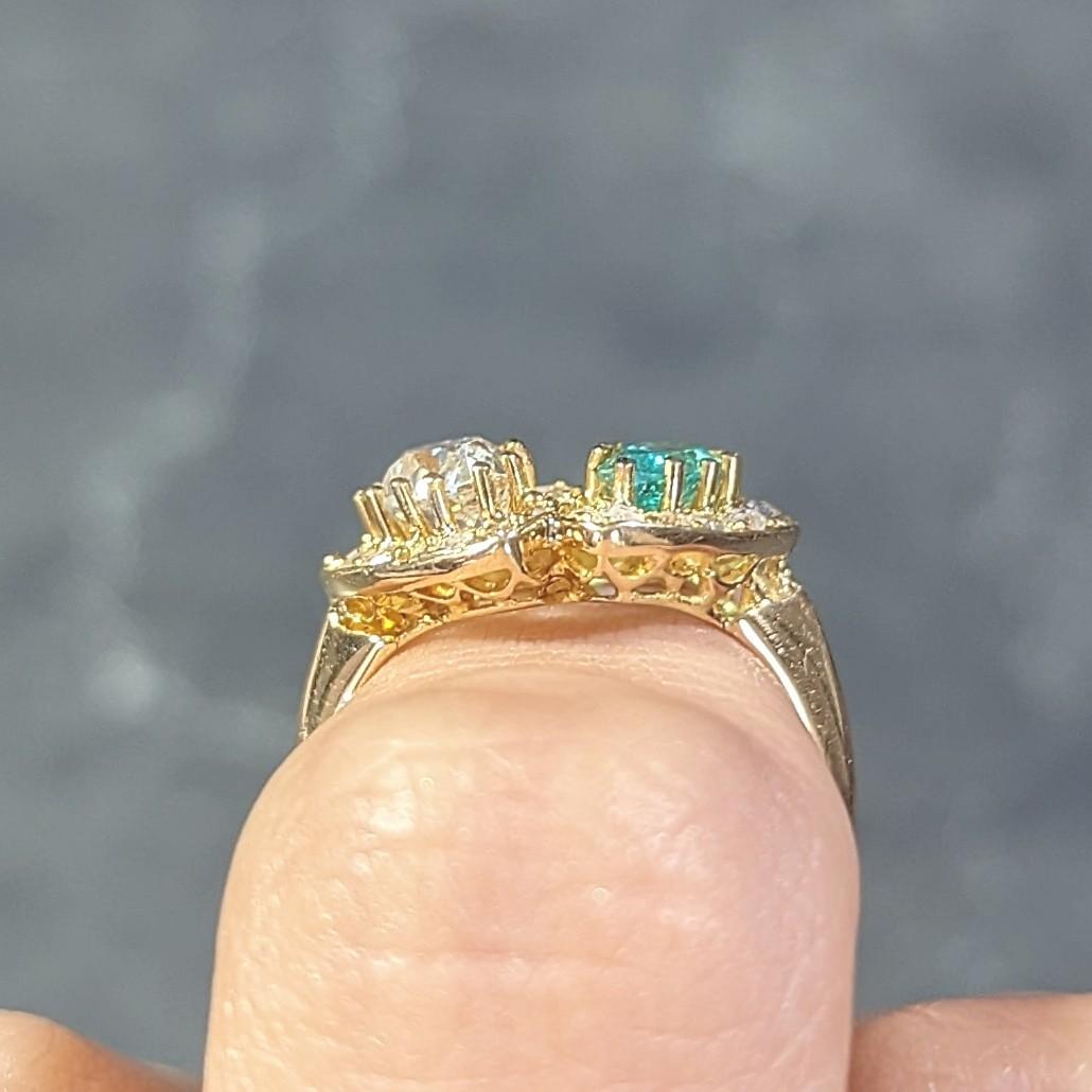 Vintage 1.63 CTW Emerald Diamond 18 Karat Yellow Gold Toi Et Moi Heart Ring 7