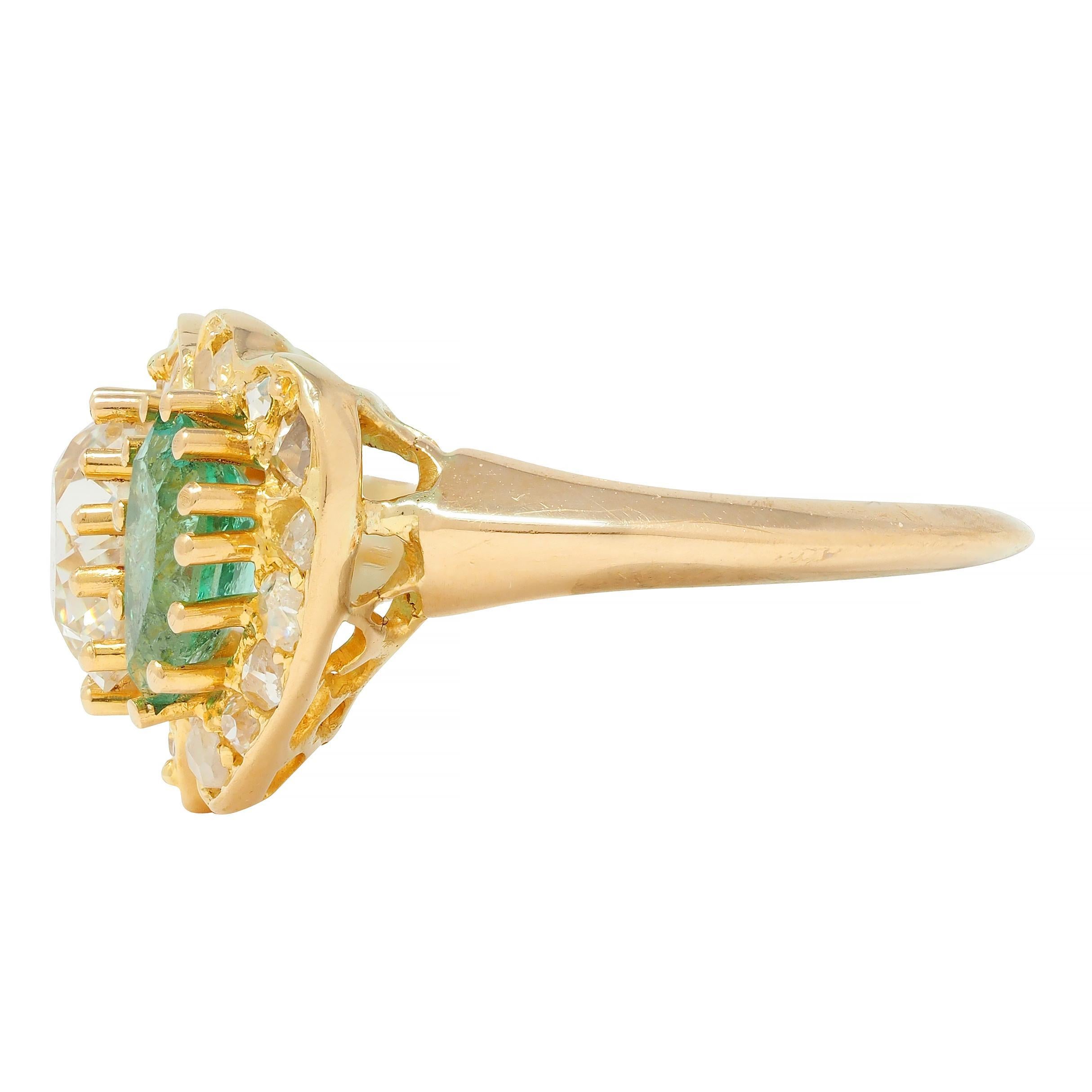 Women's or Men's Vintage 1.63 CTW Emerald Diamond 18 Karat Yellow Gold Toi Et Moi Heart Ring