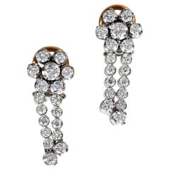 Used 1.63ct Transitional Cut Diamond Drop Earrings, 18k White & Yellow Gold 
