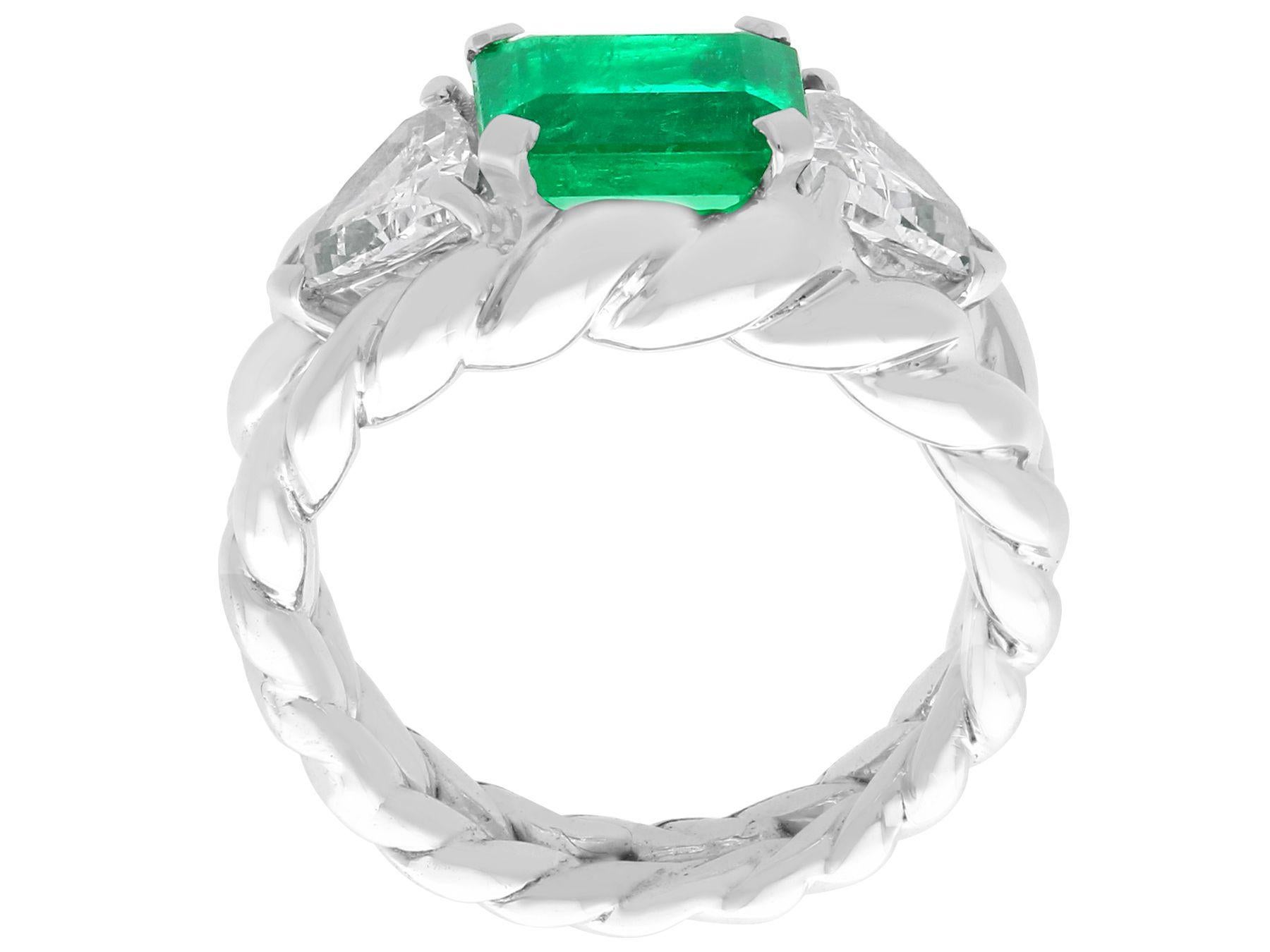 Vintage 1.64ct Emerald Cut Colombian Emerald and Diamond White Gold Ring For Sale 2