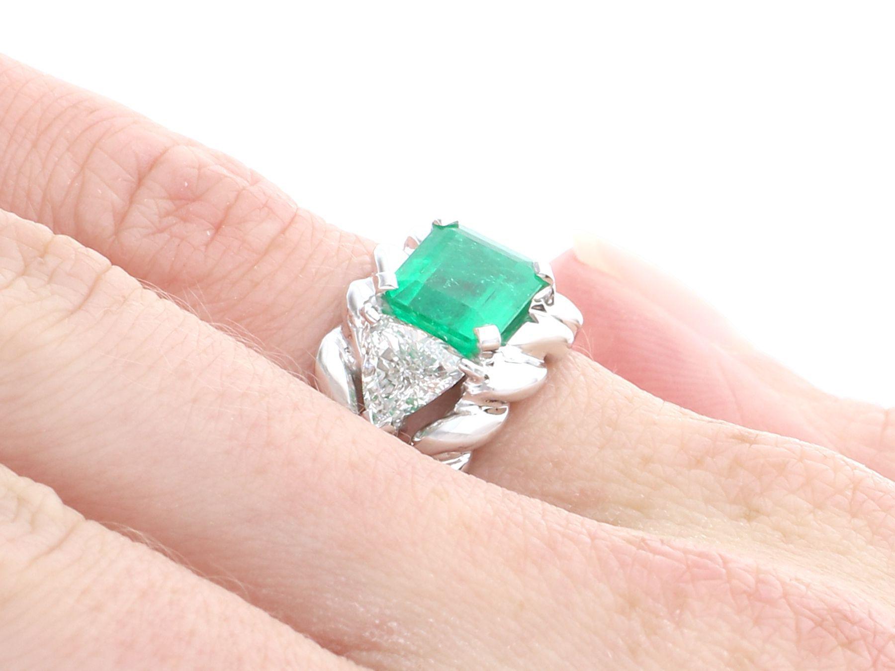 Vintage 1.64ct Emerald Cut Colombian Emerald and Diamond White Gold Ring For Sale 4