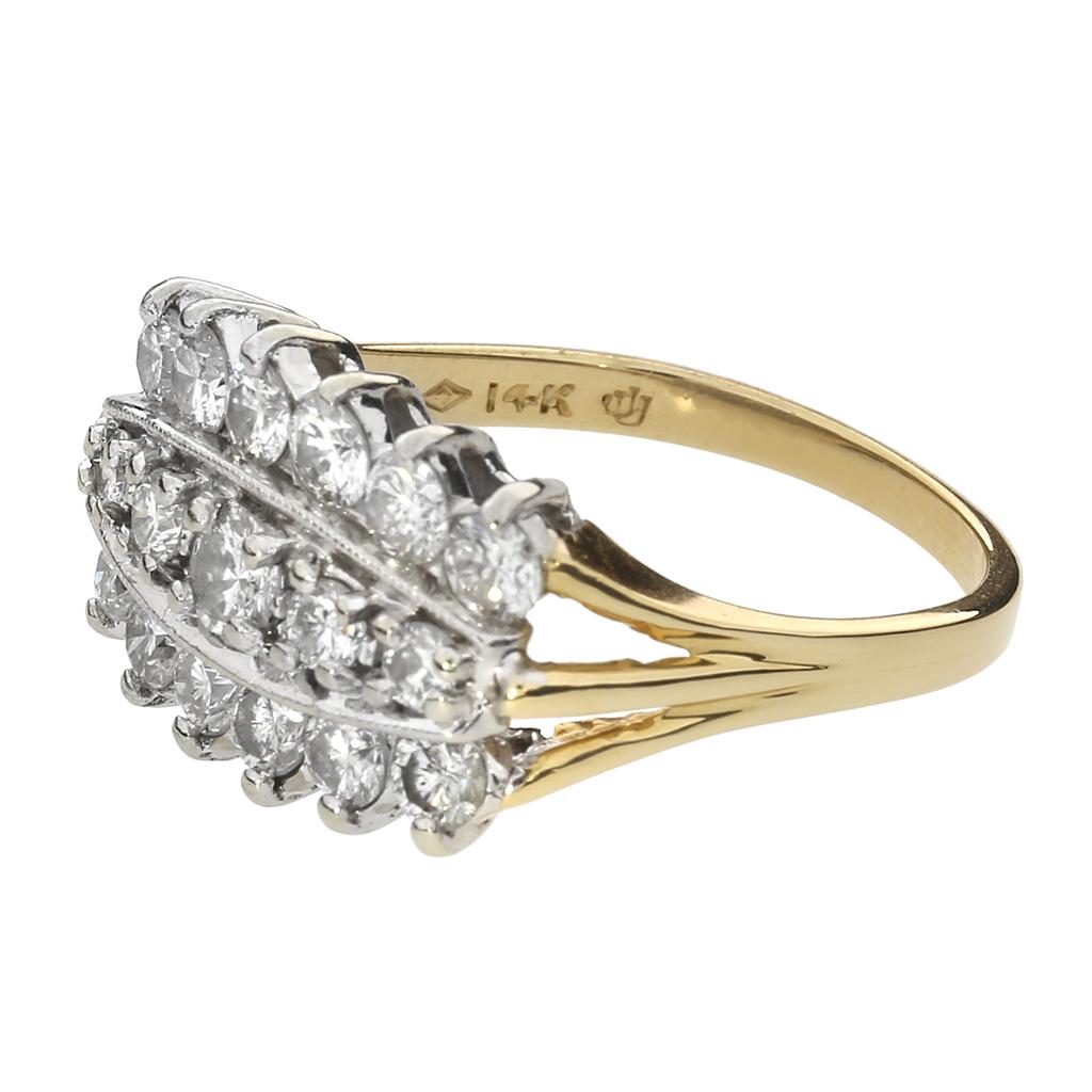 Vintage 1,64 Karat Gesamtgewicht Diamant 14K 3-reihiger Ring für Damen oder Herren im Angebot