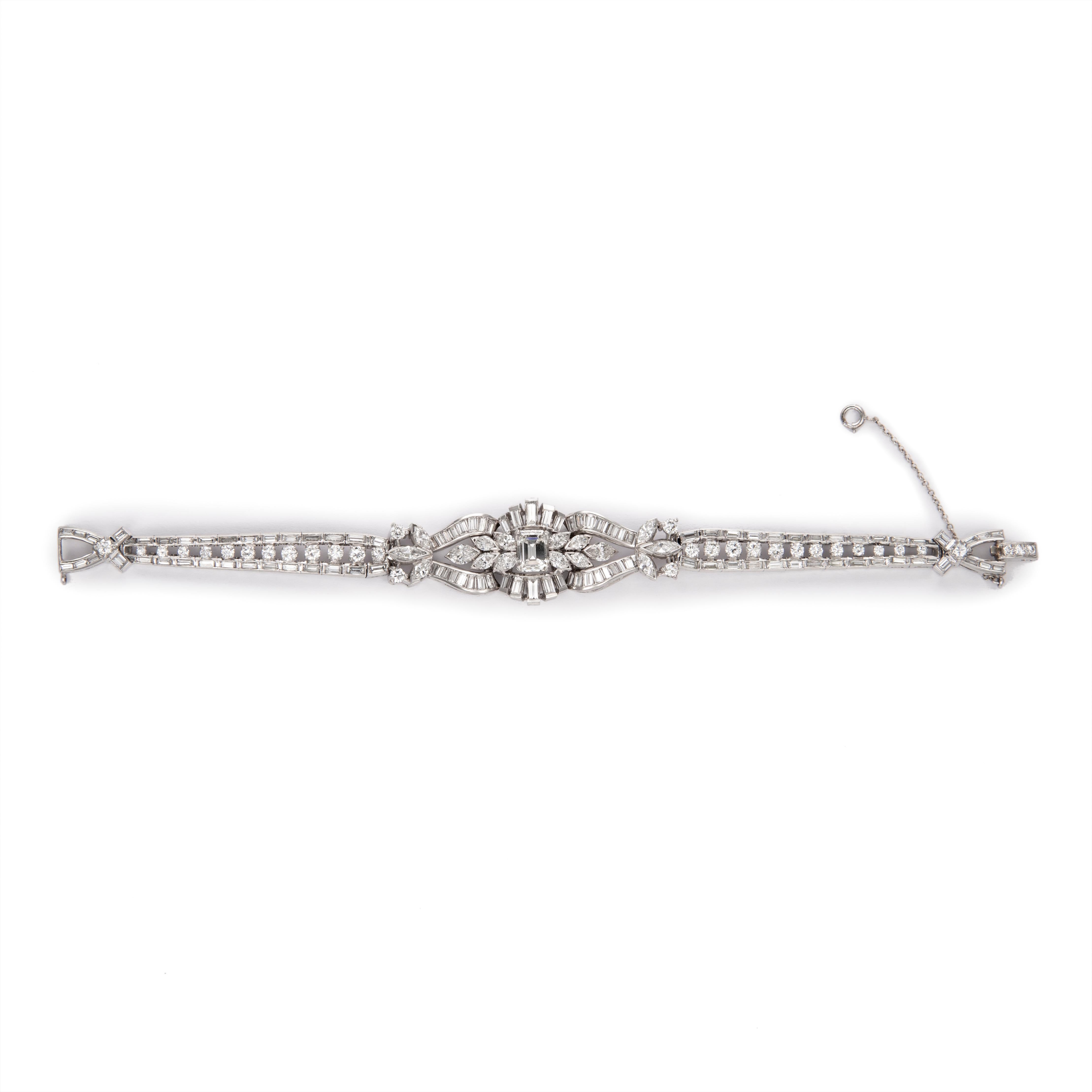Art Deco Vintage 16.46ct Diamond Bracelet with 1.46ct Emerald Cut Diamond Platinum
