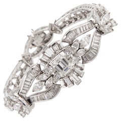 Vintage 16.46ct Diamond Bracelet with 1.46ct Emerald Cut Diamond Platinum