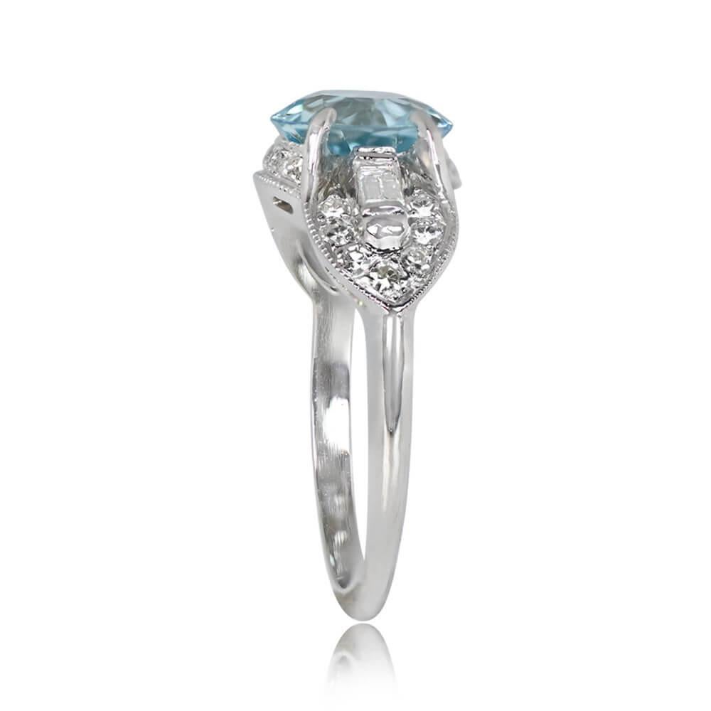 Vintage 1.64ct Round Cut Aquamarine Engagement Ring, Platinum, Circa 1950 In Excellent Condition In New York, NY