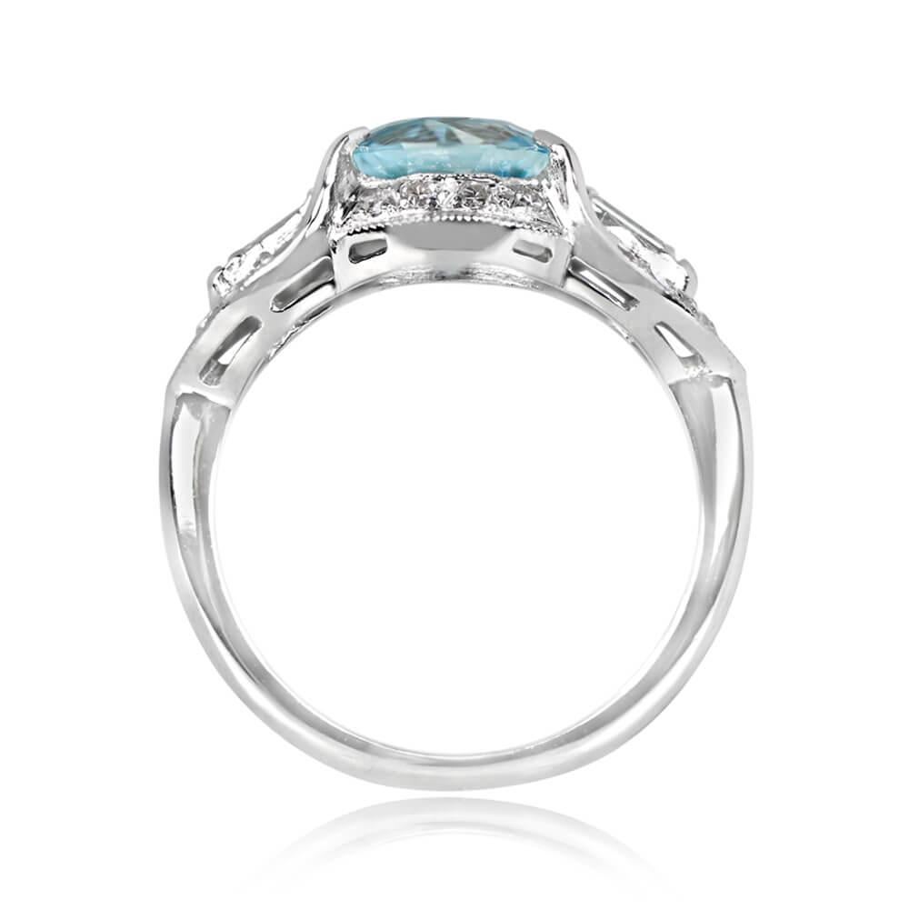 Women's Vintage 1.64ct Round Cut Aquamarine Engagement Ring, Platinum, Circa 1950