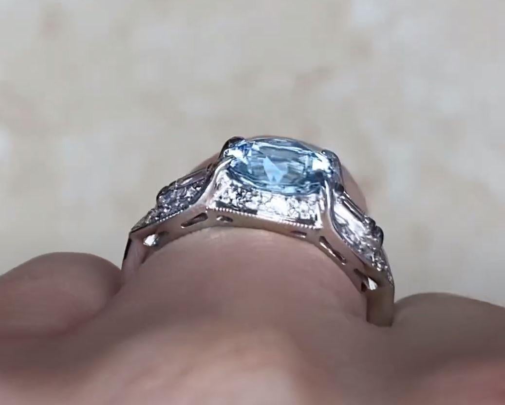 Vintage 1.64ct Round Cut Aquamarine Engagement Ring, Platinum, Circa 1950 4