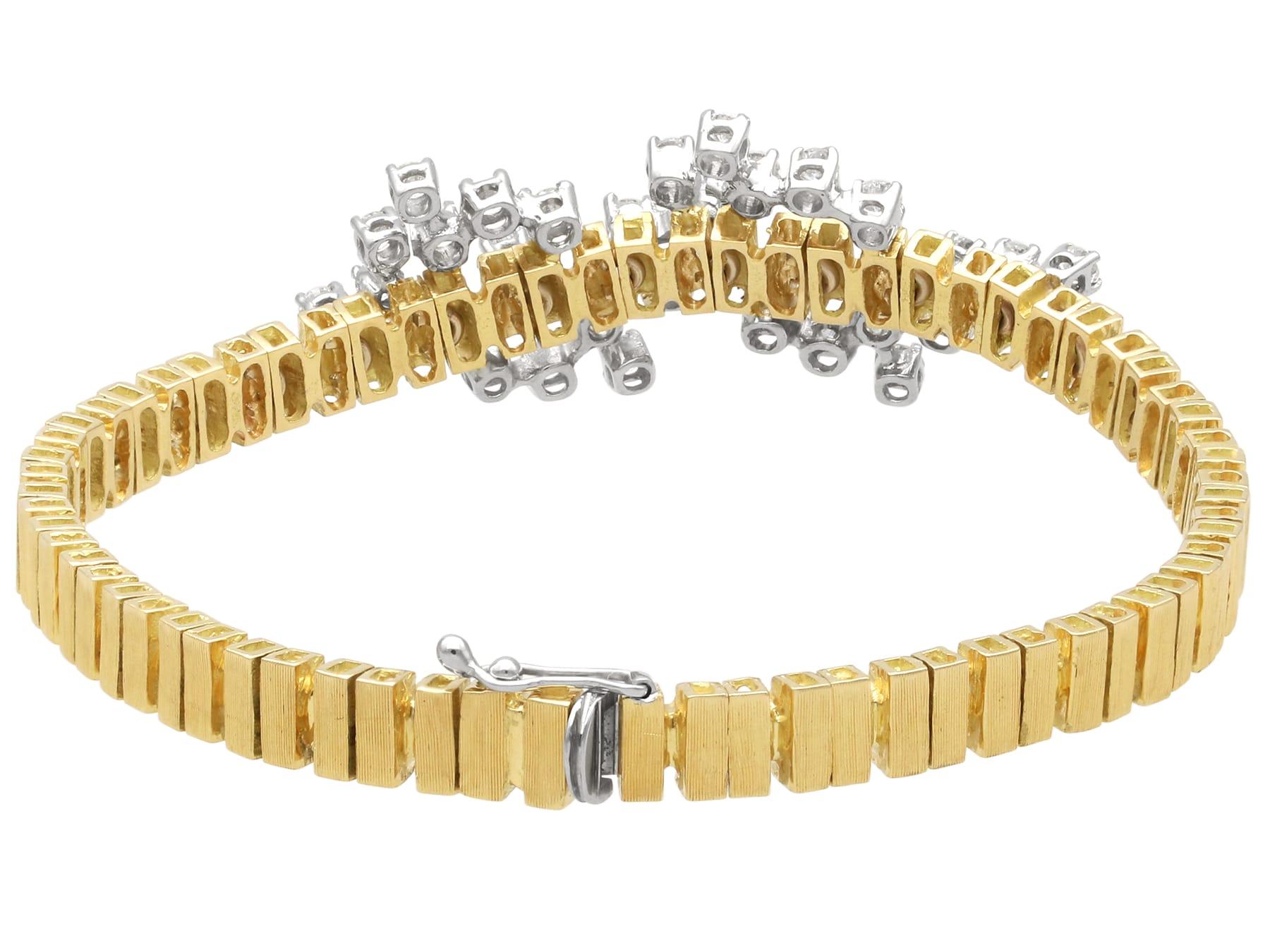 Vintage 1.65 Carat Diamond and 18k Yellow Gold Bracelet Circa 1990 For Sale 4