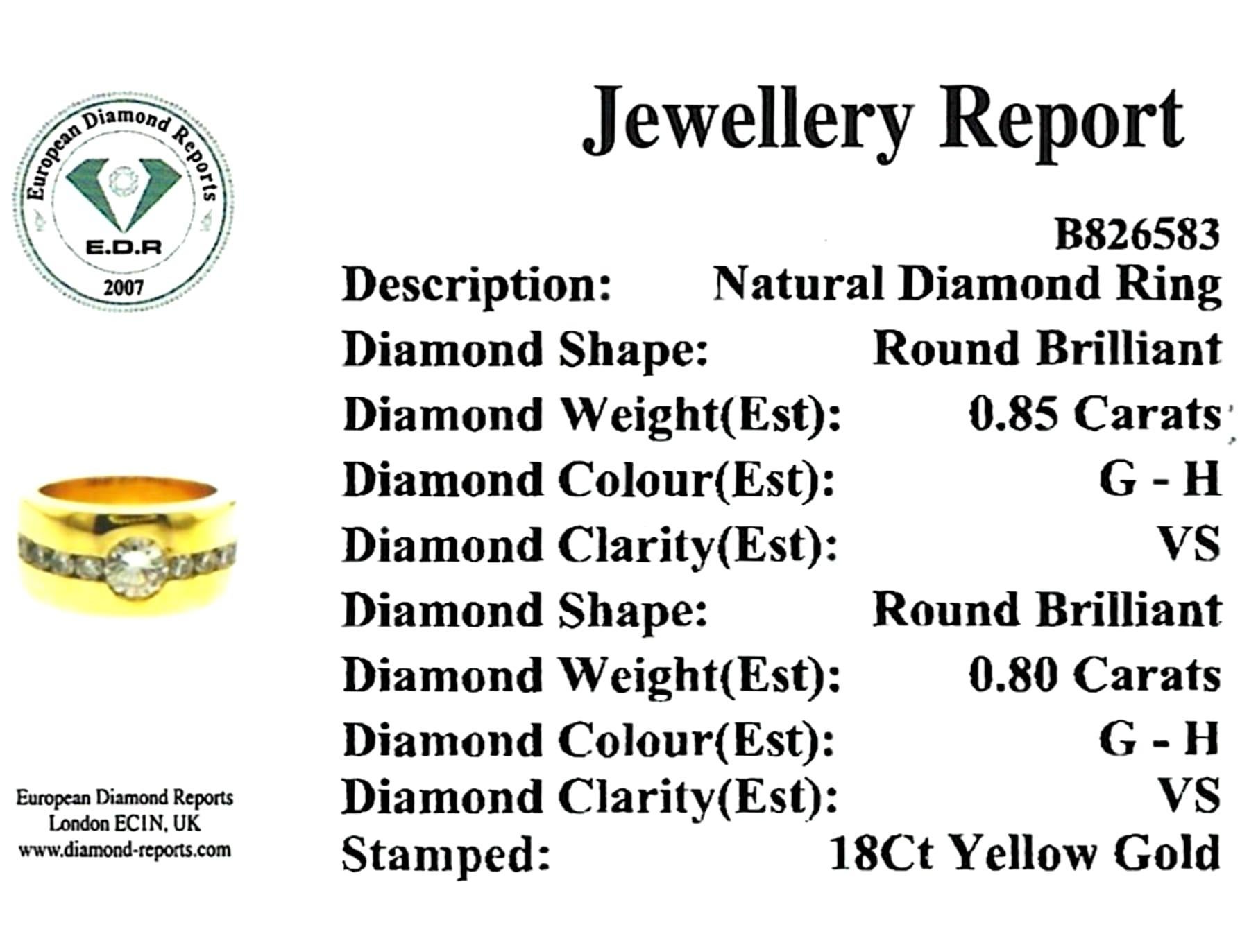 Vintage 1.65 Carat Diamond and 18k Yellow Gold Ring Circa 1990 For Sale 8