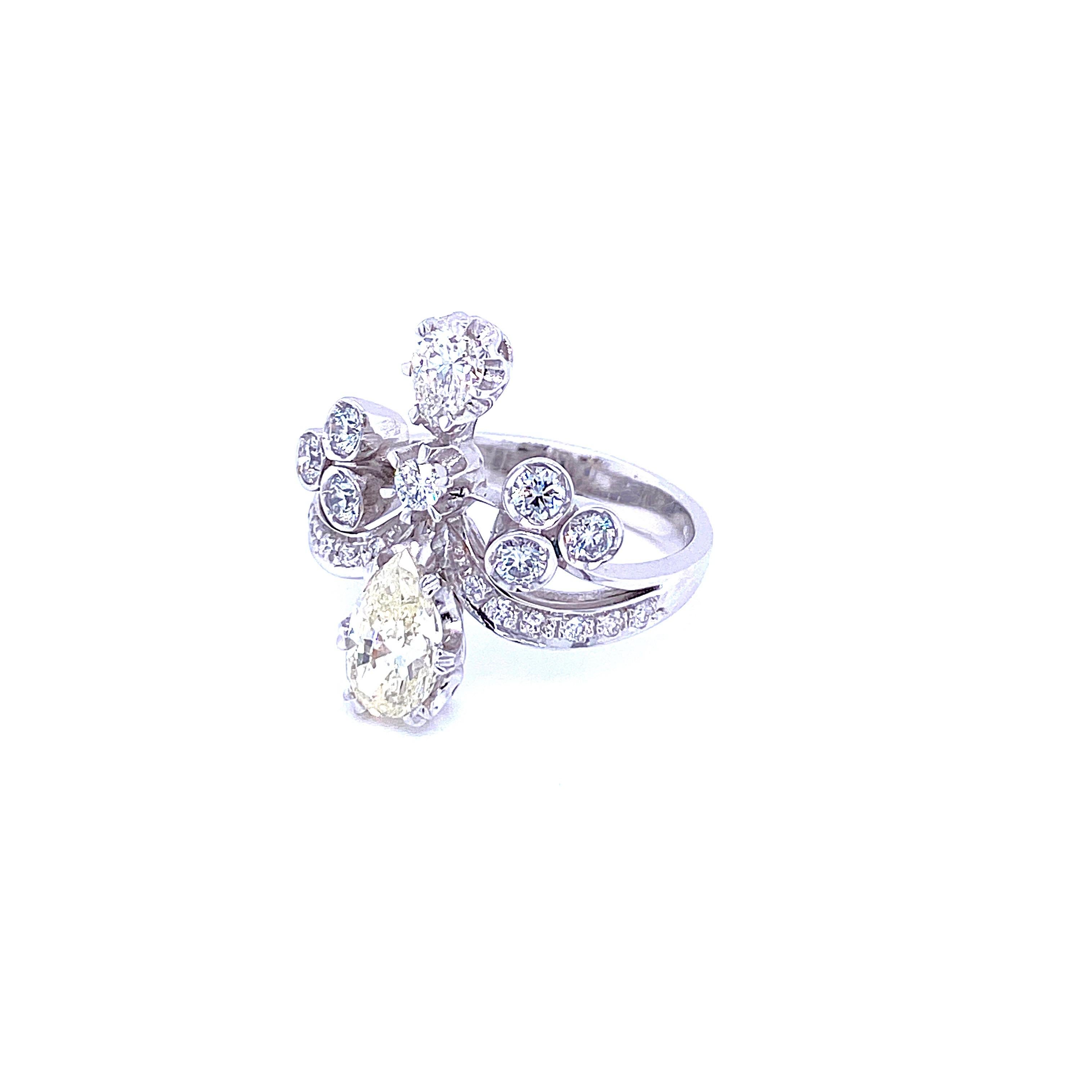 Pear Cut Vintage 1.65 Carat Diamond Cocktail Ring