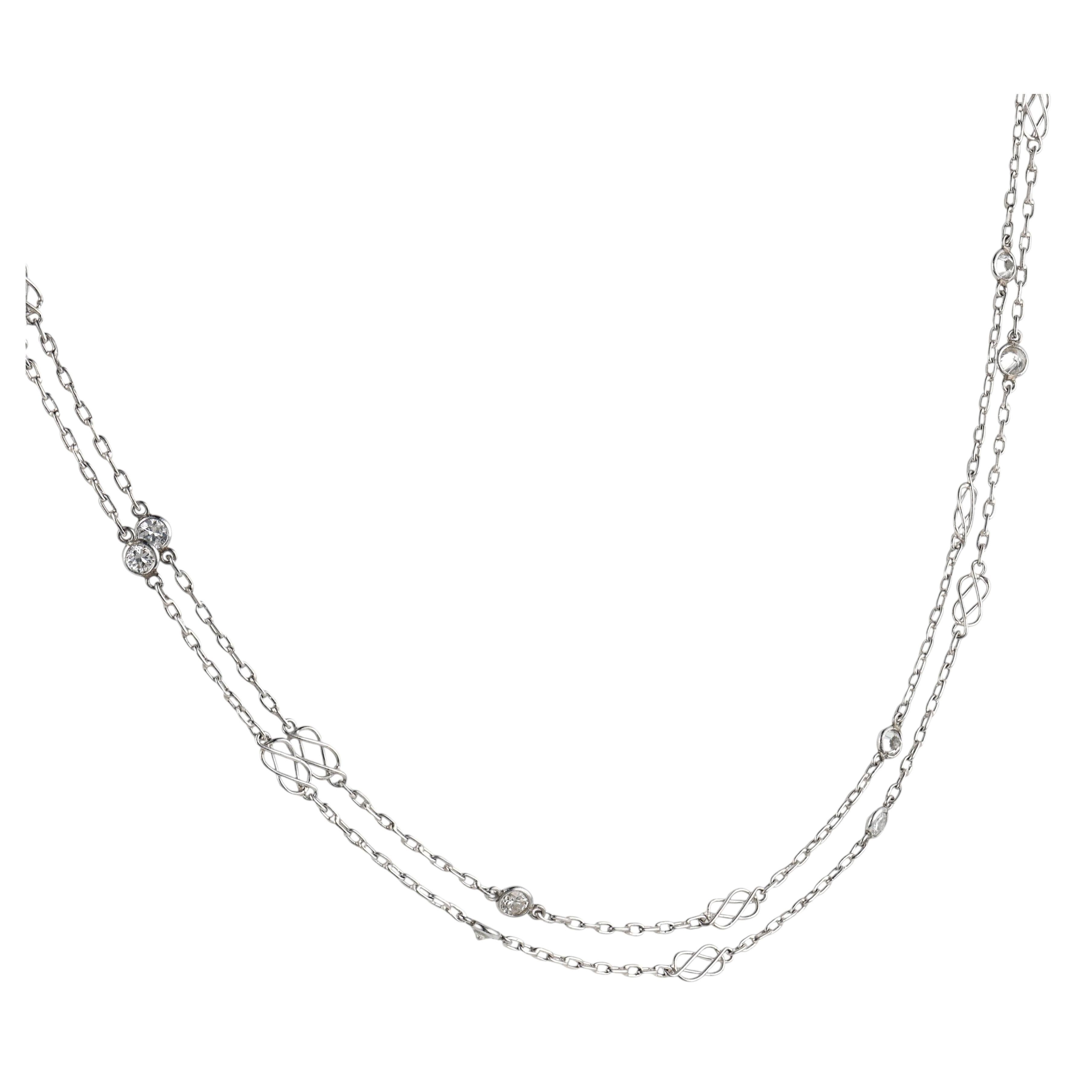 Vintage 1.65 carat diamond platinum 40 inch long chain necklace