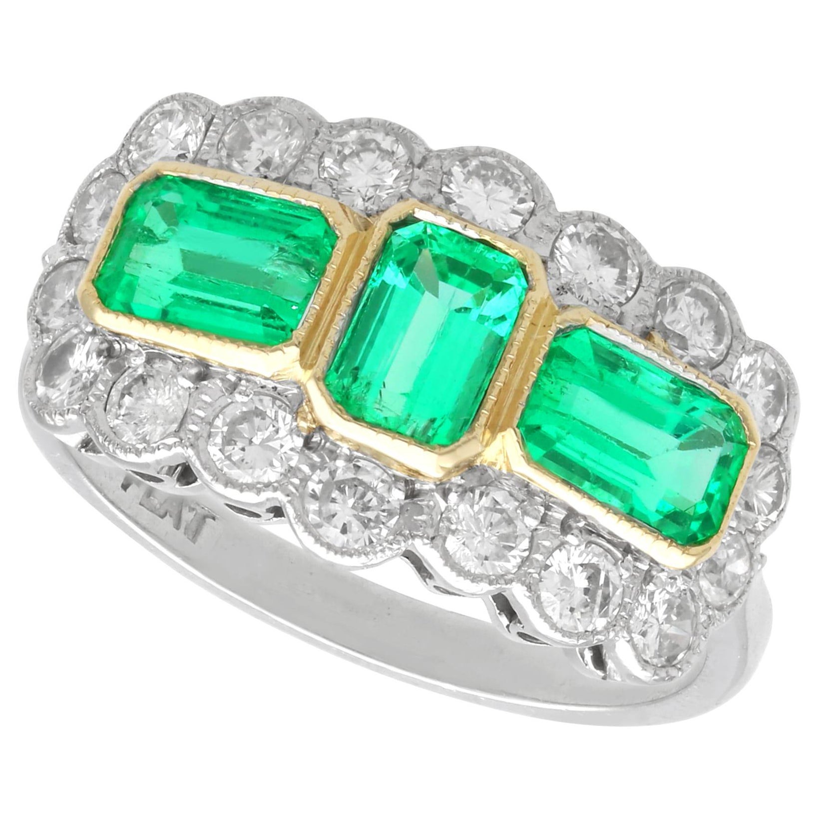 Vintage 1.65 Carat Emerald and 1.25 Carat Diamond Platinum Cocktail Ring