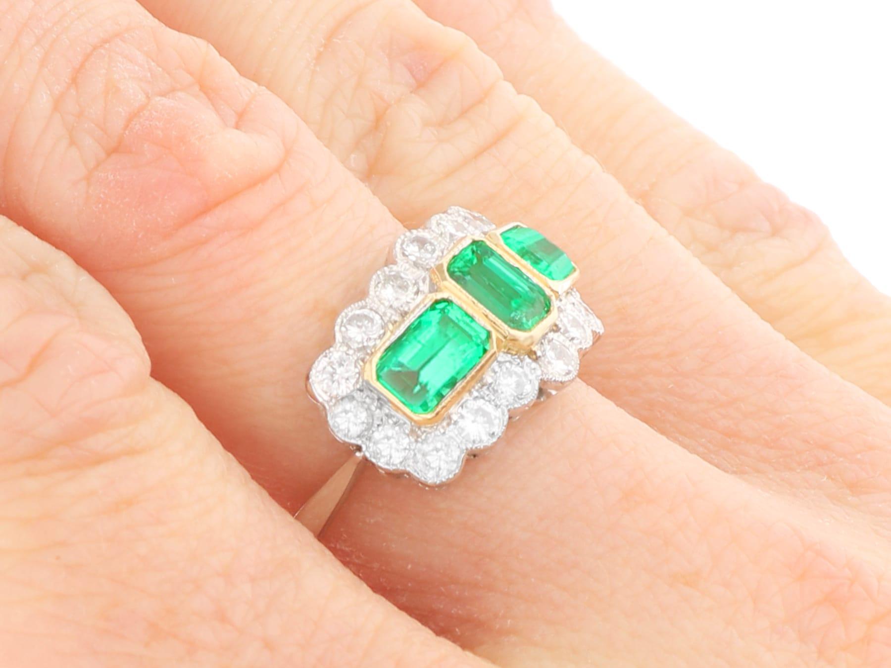 Vintage 1.65 Carat Emerald and 1.25 Carat Diamond Platinum Cocktail Ring in vendita 6