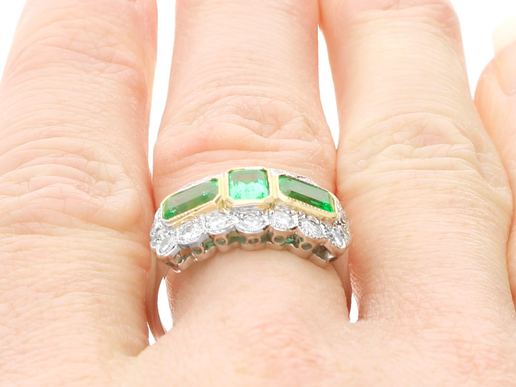 Vintage 1.65 Carat Emerald and 1.25 Carat Diamond Platinum Cocktail Ring in vendita 7