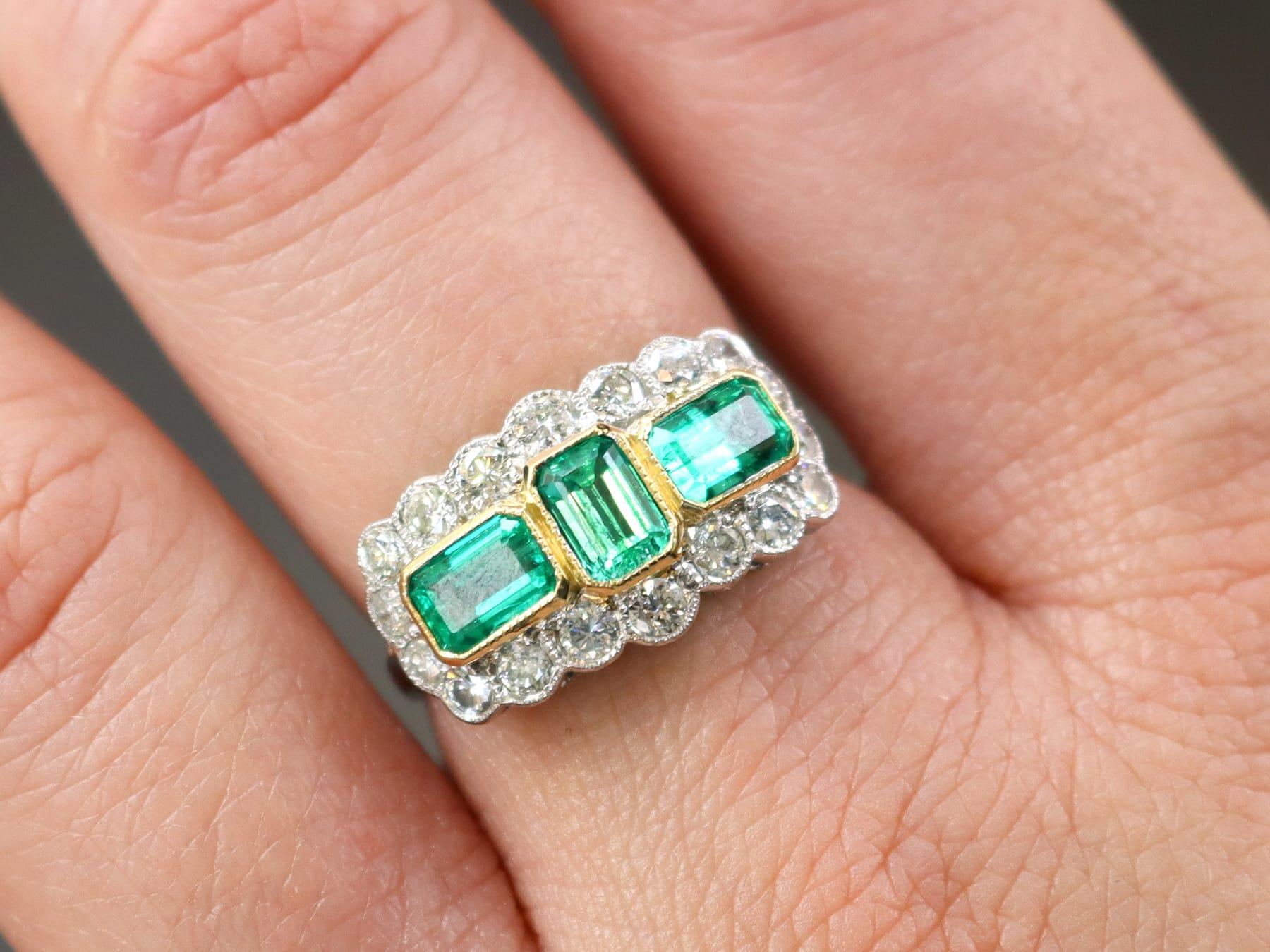Taglio smeraldo Vintage 1.65 Carat Emerald and 1.25 Carat Diamond Platinum Cocktail Ring in vendita
