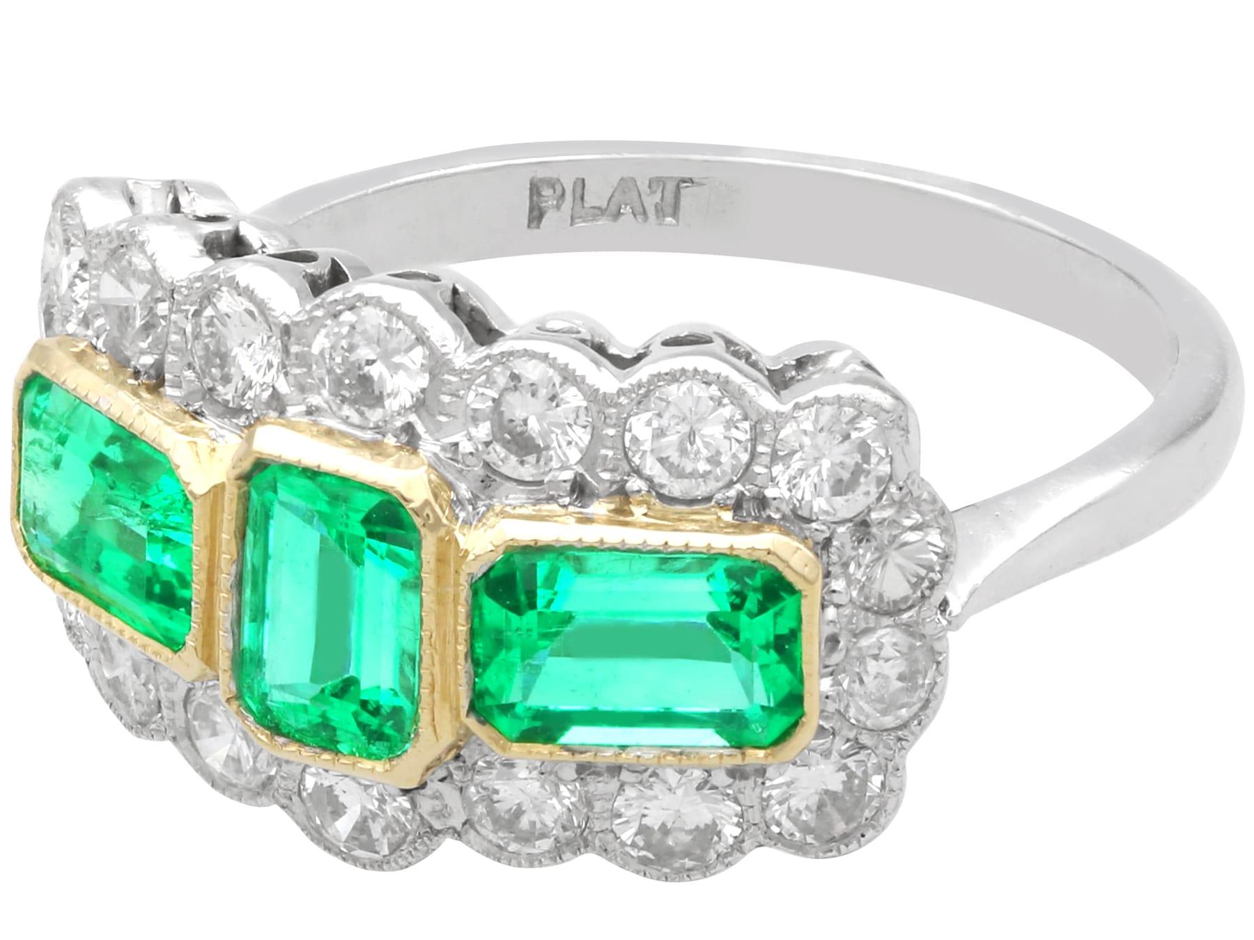 da uomo o donna Vintage 1.65 Carat Emerald and 1.25 Carat Diamond Platinum Cocktail Ring in vendita
