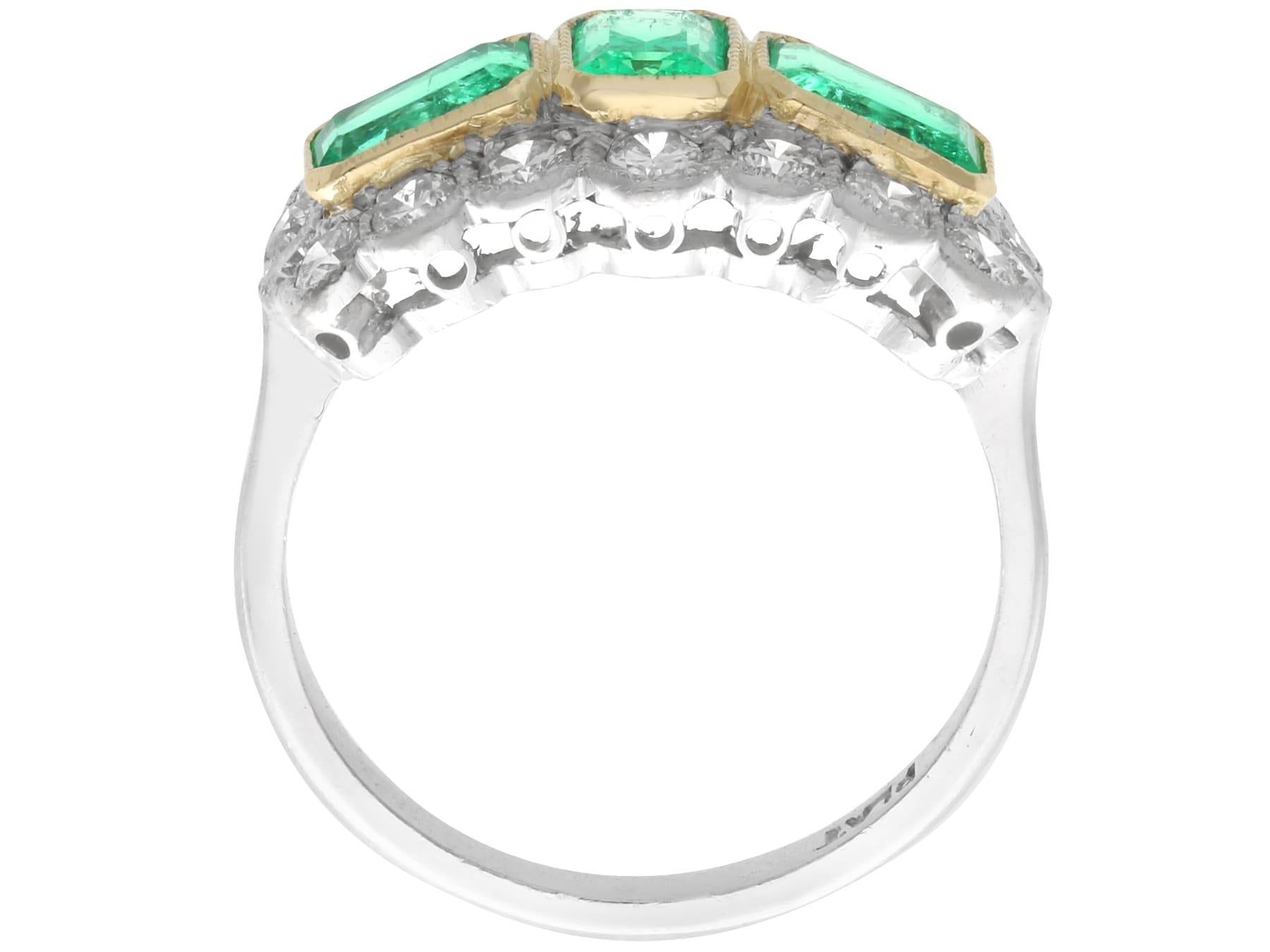 Vintage 1.65 Carat Emerald and 1.25 Carat Diamond Platinum Cocktail Ring in vendita 2