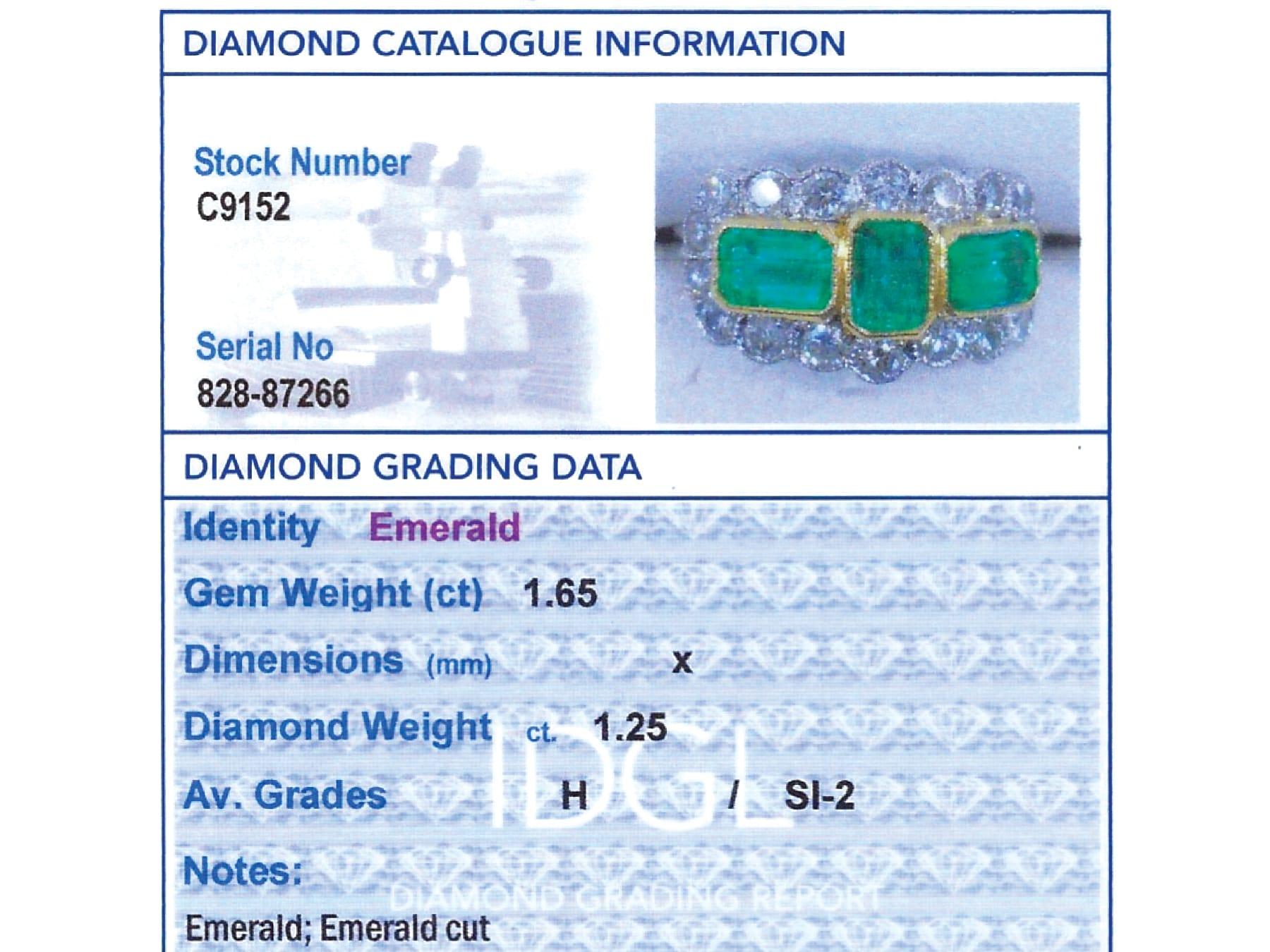 Vintage 1.65 Carat Emerald and 1.25 Carat Diamond Platinum Cocktail Ring in vendita 4