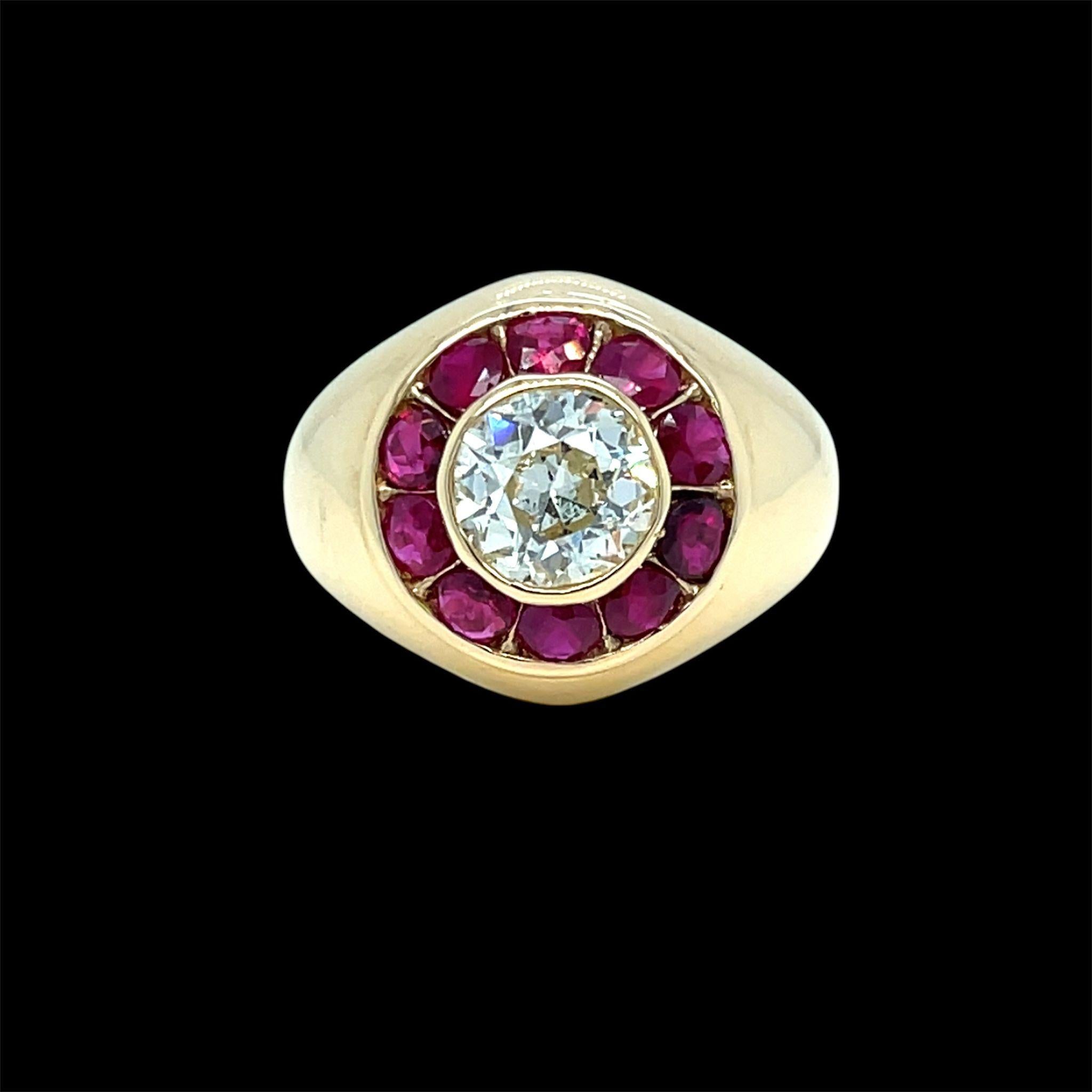 Femenino o masculino Anillo de cóctel vintage de rubí y diamantes de 1.66 quilates en venta