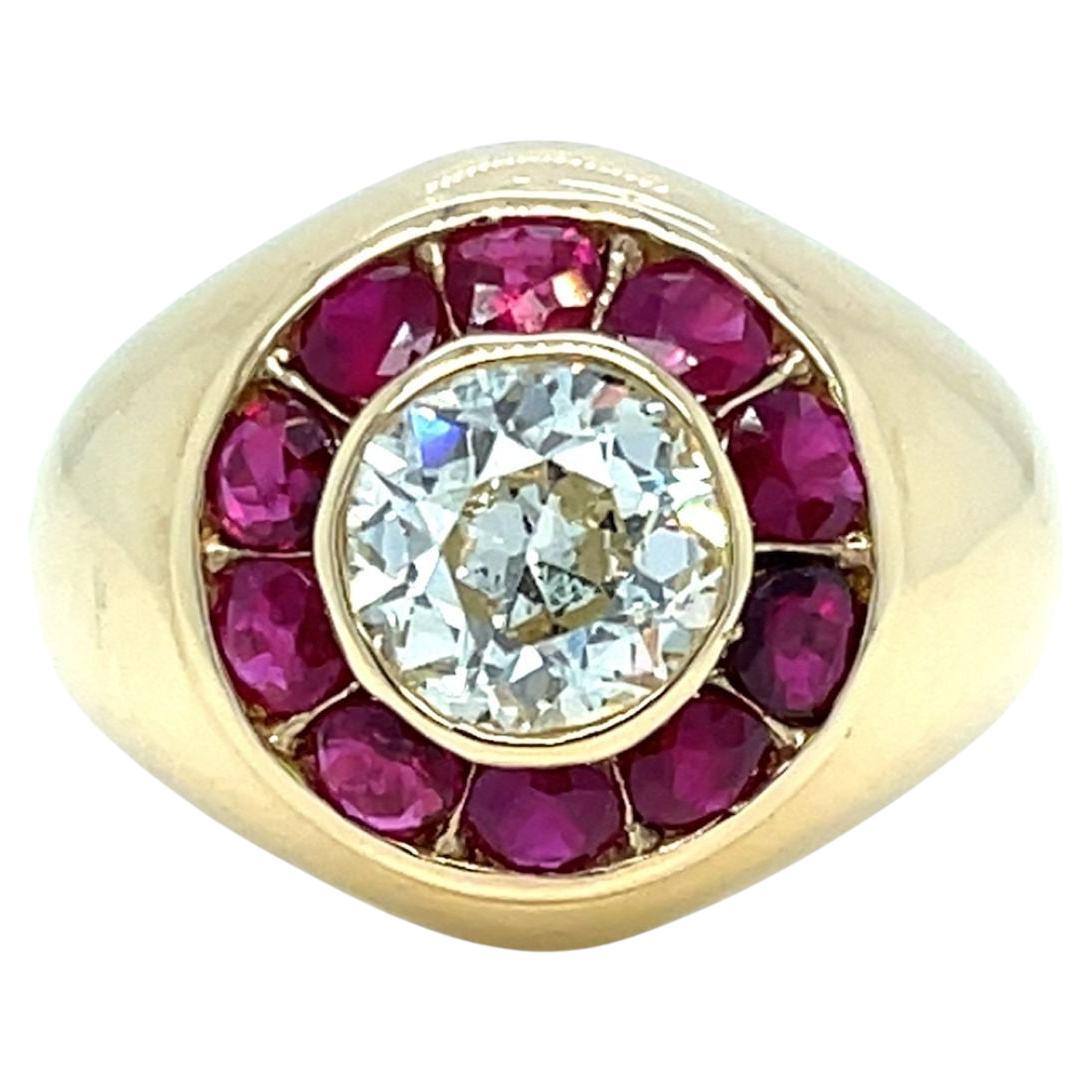 Anillo de cóctel vintage de rubí y diamantes de 1.66 quilates en venta