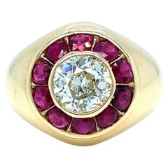 Anello da cocktail vintage con diamante e rubino da 1.66 carati