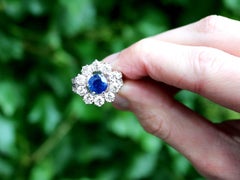 Vintage 1.66 Carat Sapphire and 1.90 Carat Diamond Platinum Cluster Ring