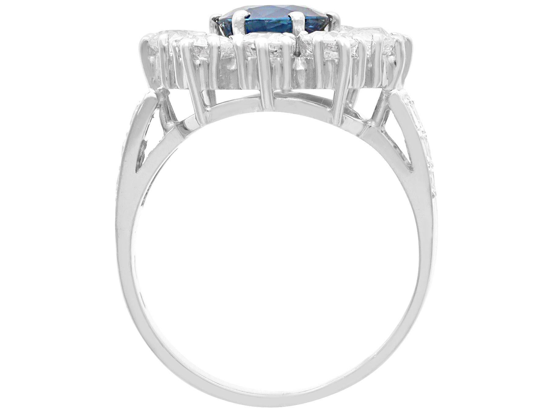 Women's or Men's Vintage 1.66 Carat Sapphire and 1.90 Carat Diamond Platinum Cluster Ring For Sale