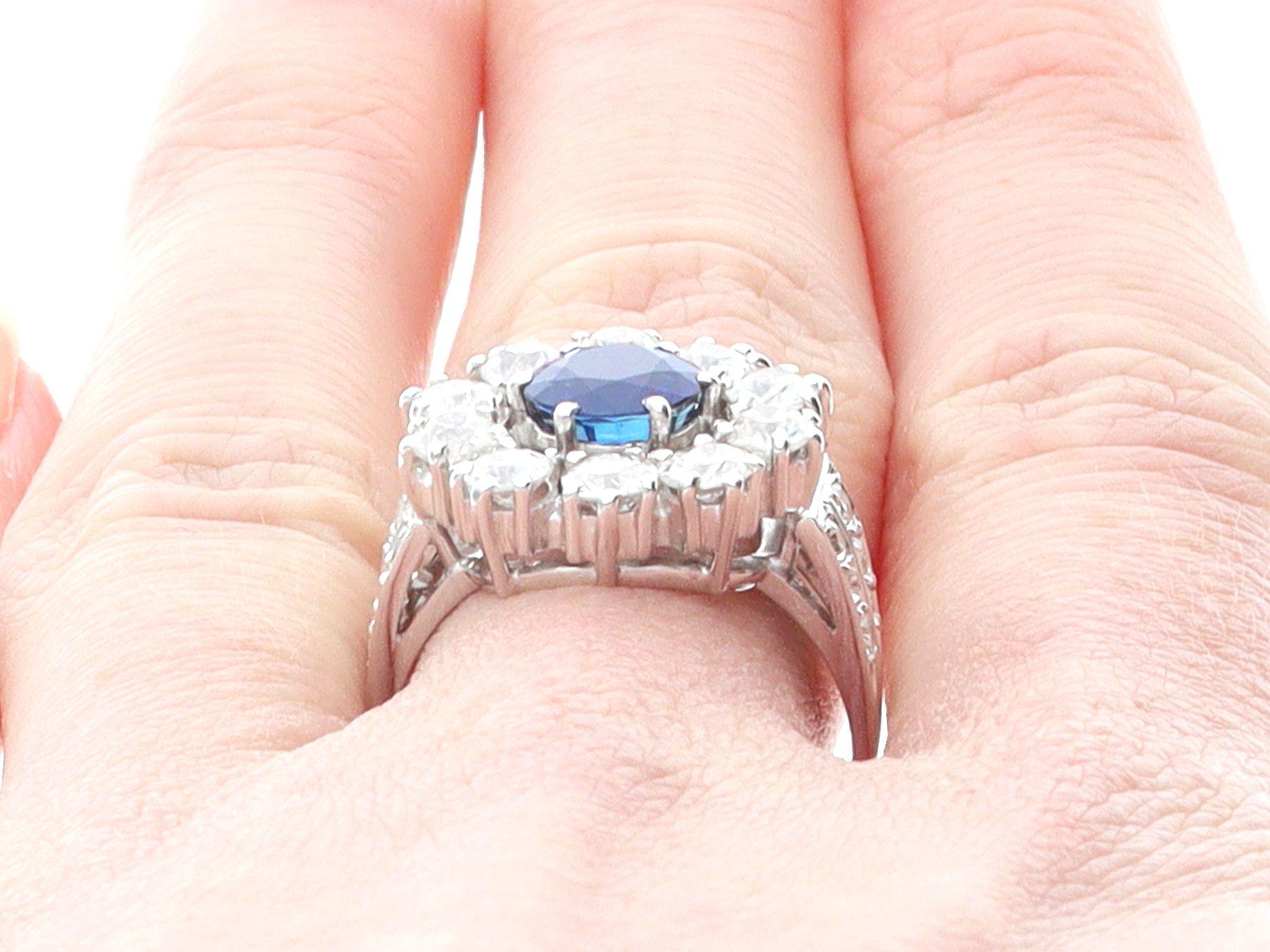 Vintage 1.66 Carat Sapphire and 1.90 Carat Diamond Platinum Cluster Ring For Sale 3