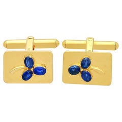 Vintage 1.68 Carat Burmese Sapphire and Yellow Gold Cufflinks