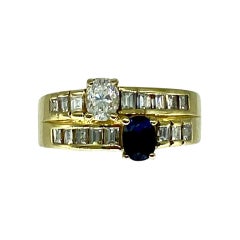 Vintage 1.68 Carat Diamonds & Blue Sapphire Double Half Eternity Ring 18k Gold
