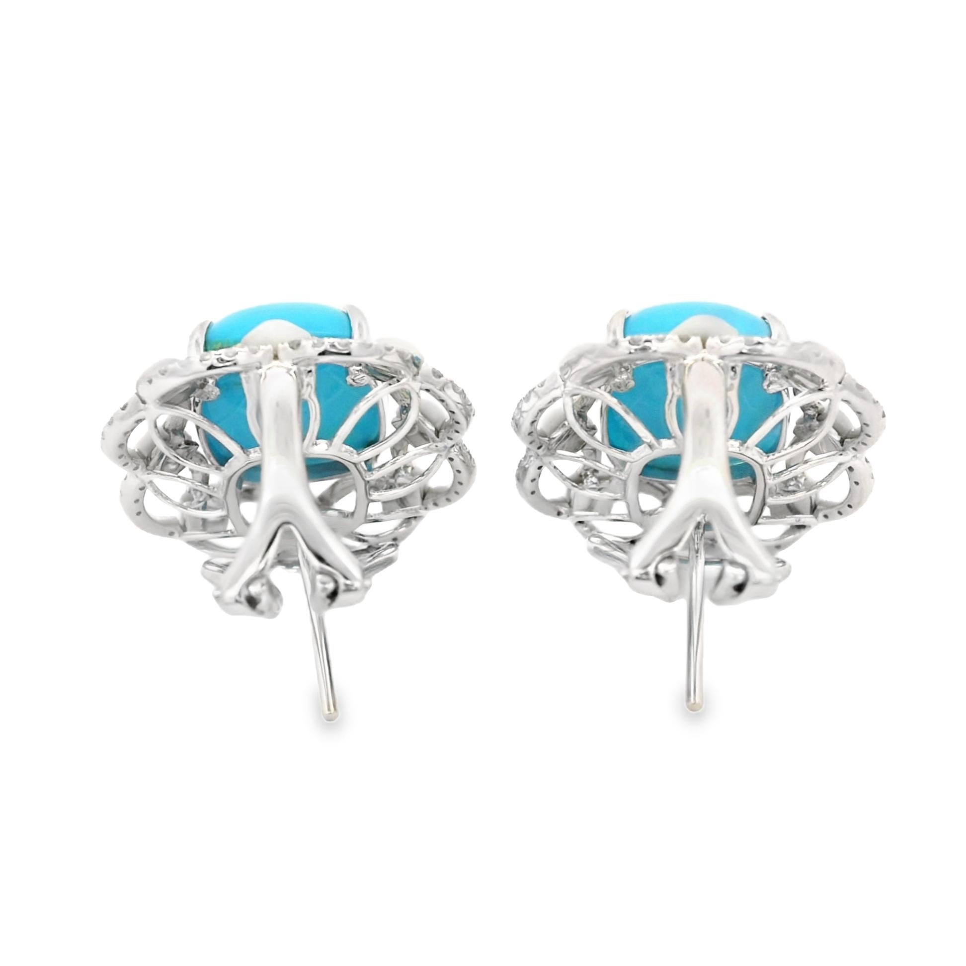 Vintage 16.85Ct Turquoise Abalone Shell＆Diamond Earrings in 18 Karat Solid Gold In New Condition For Sale In Hong Kong, HK