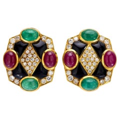 Vintage 16.90 carat total weight gemstone 18k yellow gold clip-on earrings