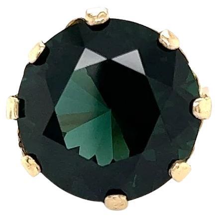 Vintage 16.96 Carat Round Green Apatite Gold Solitaire Cocktail Ring For Sale