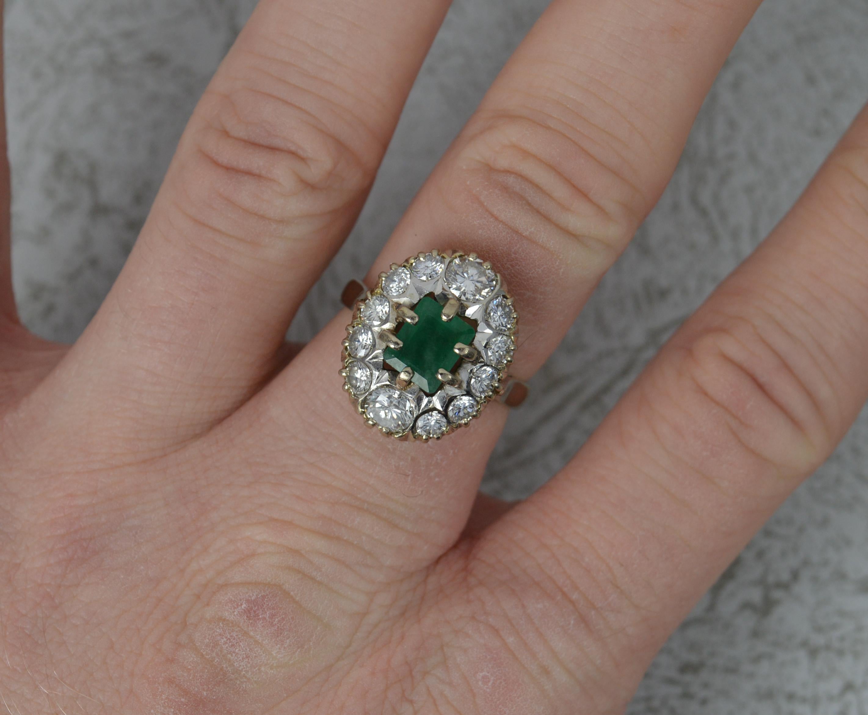 Retro Vintage 1.6 Carat Diamond and Emerald 18 Carat Gold Cluster Ring