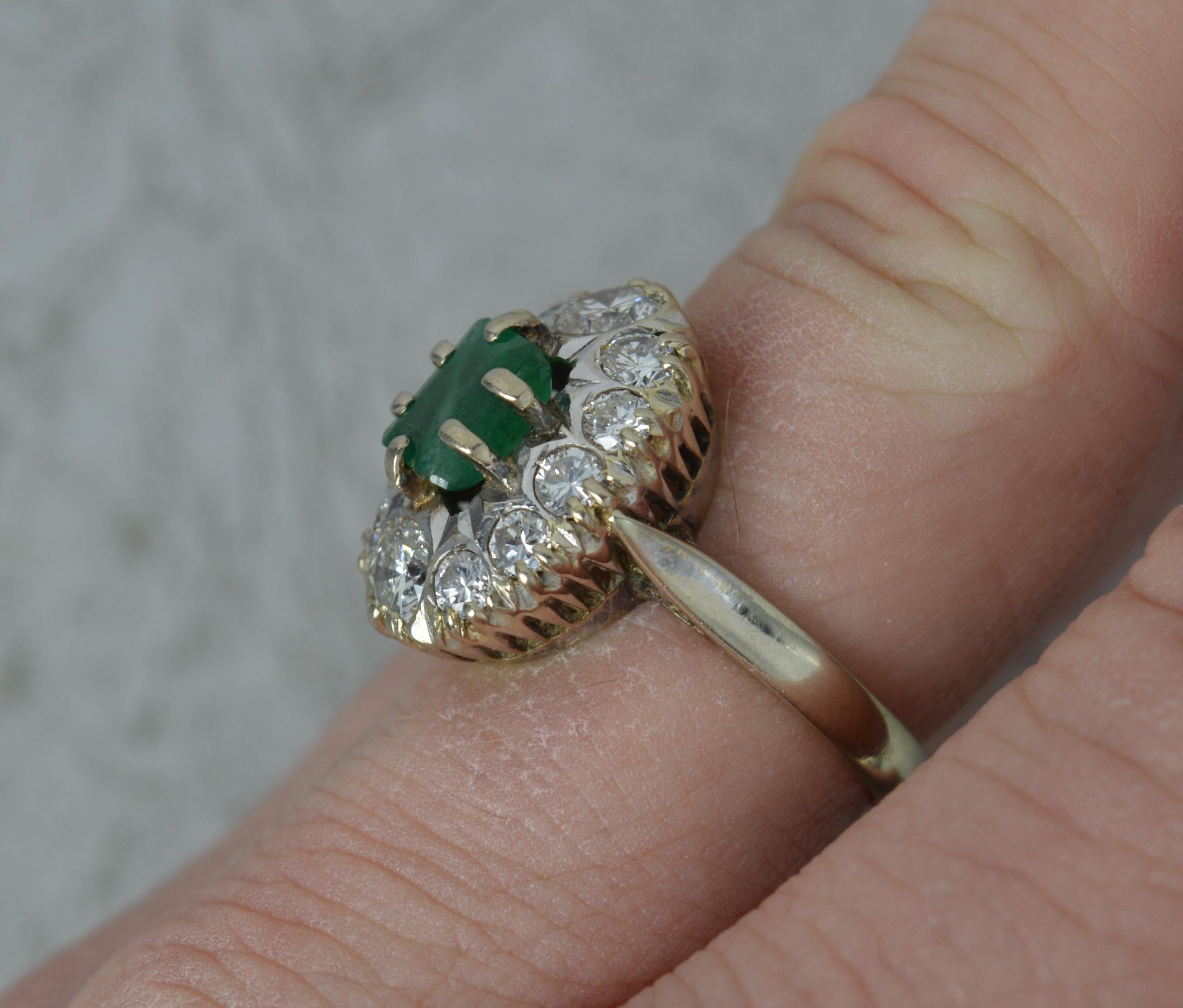 Women's Vintage 1.6 Carat Diamond and Emerald 18 Carat Gold Cluster Ring