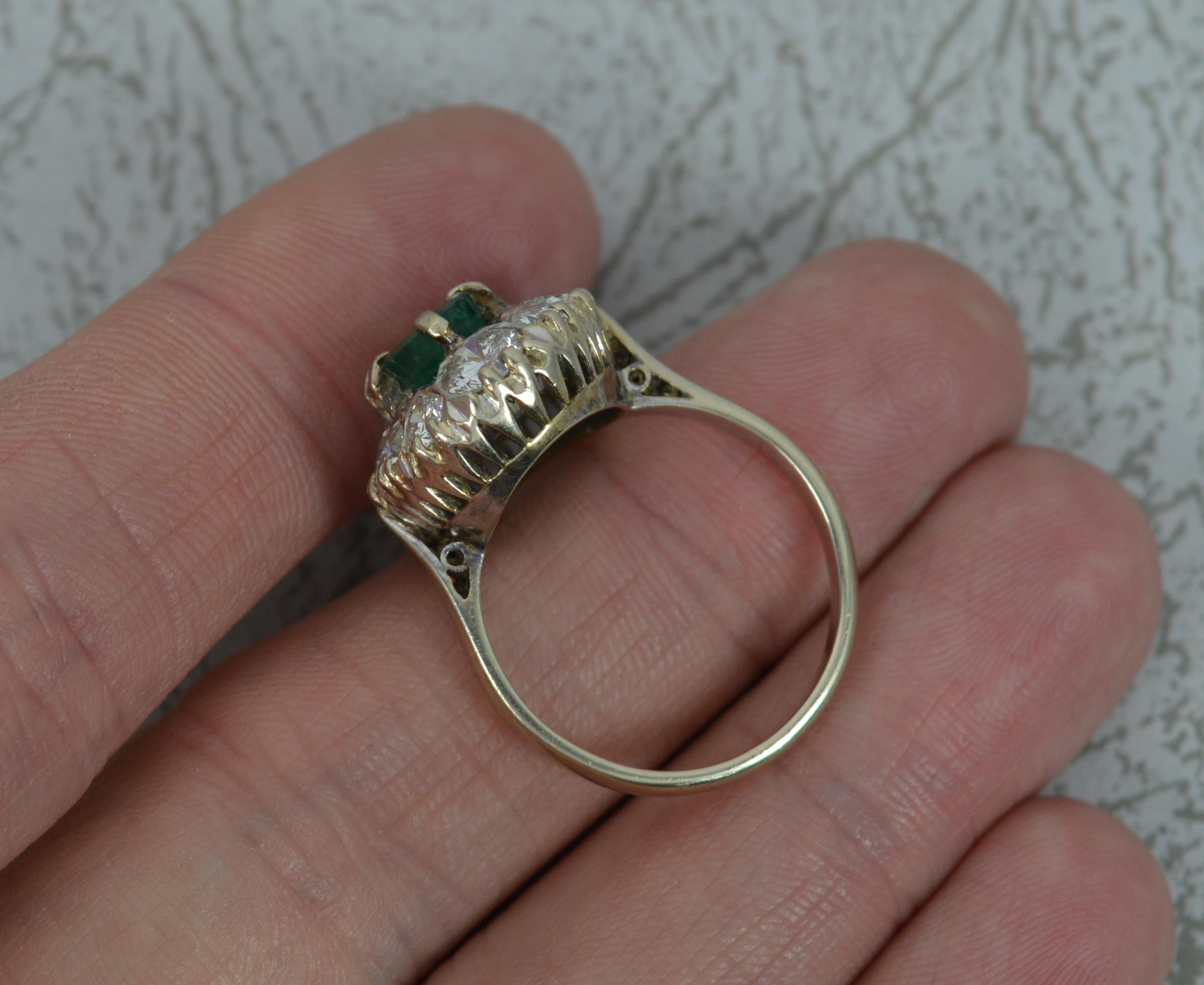 Vintage 1.6 Carat Diamond and Emerald 18 Carat Gold Cluster Ring 1