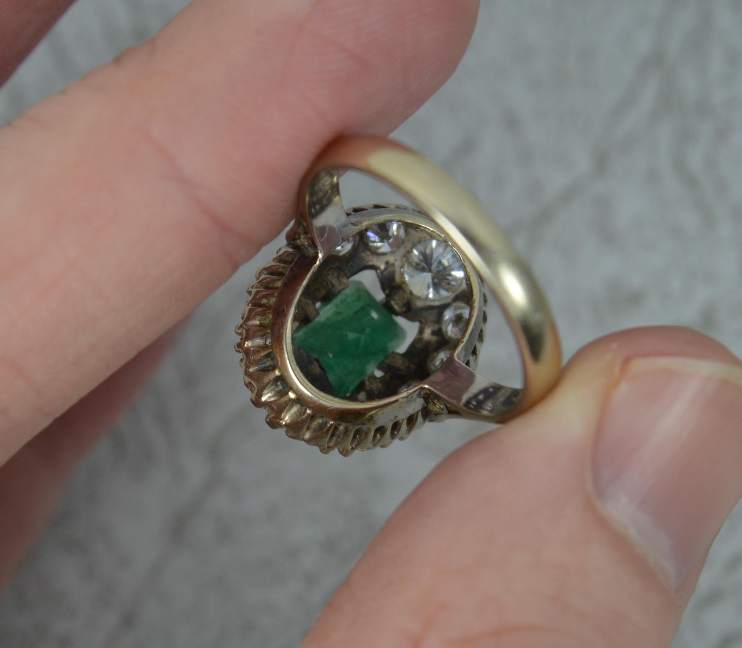 Vintage 1.6 Carat Diamond and Emerald 18 Carat Gold Cluster Ring 2