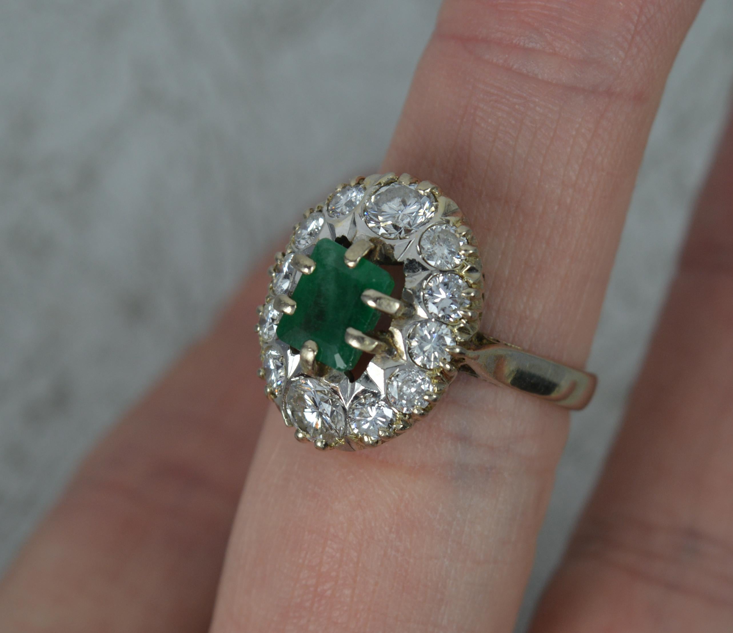 Vintage 1.6 Carat Diamond and Emerald 18 Carat Gold Cluster Ring 3