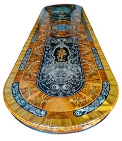 Vintage 16ft Marquetry Dining Table Inlaid Lapis Lazuli & Agate 20th Century